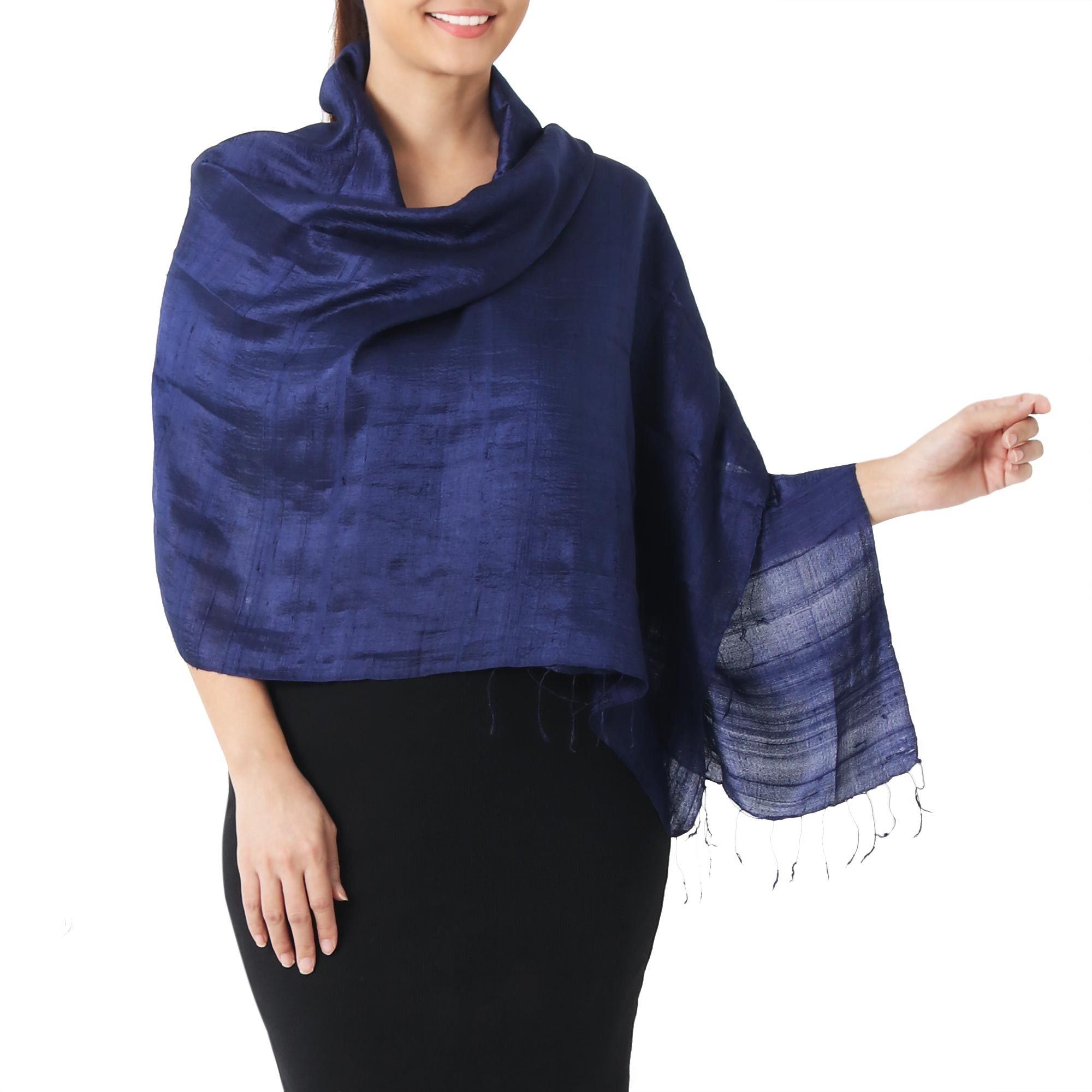 Premium Indigo Silk Shawl – Handcrafted Elegance