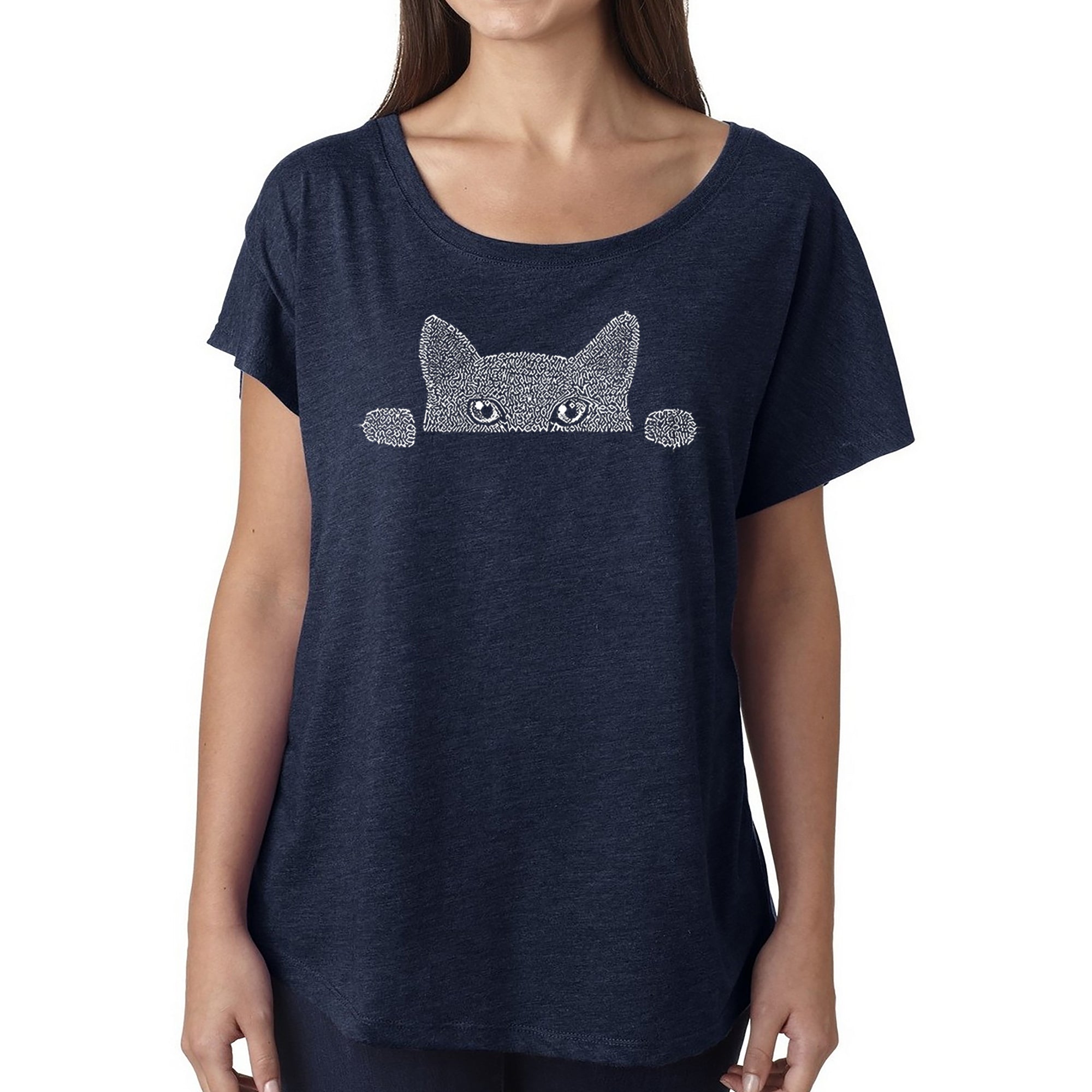 Premium Peeking Cat - Women's Loose Fit Dolman Cut Word Art Tee