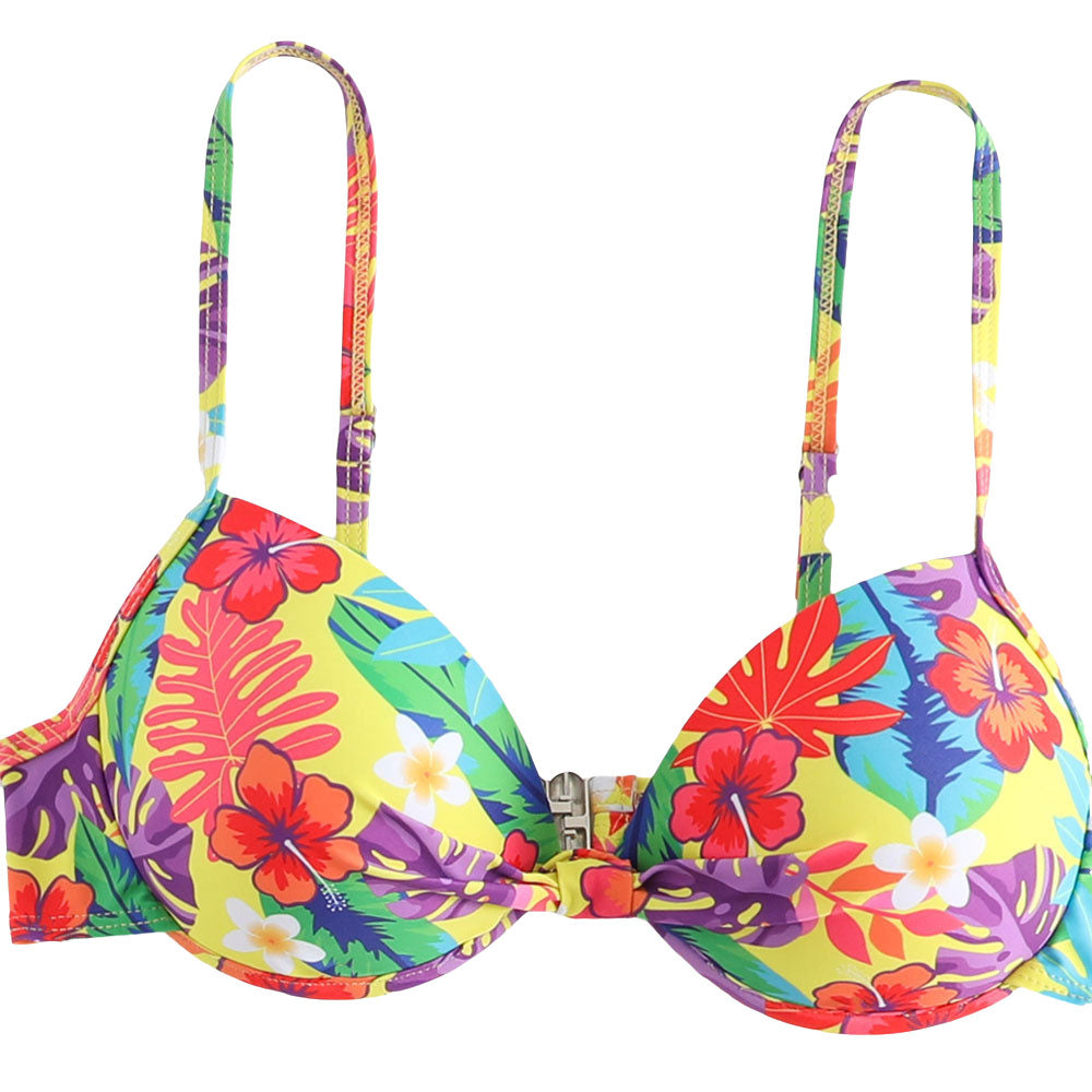 Premium Tropical Floral Push-Up Bikini Set with Wrap Cover-Up