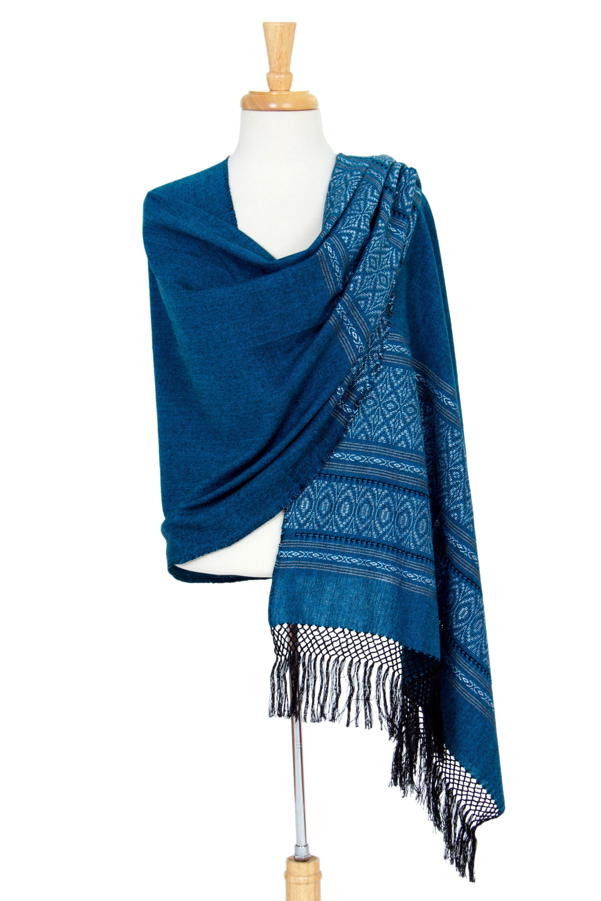 Premium Blue Zapotec Rebozo Shawl - Handcrafted Elegance