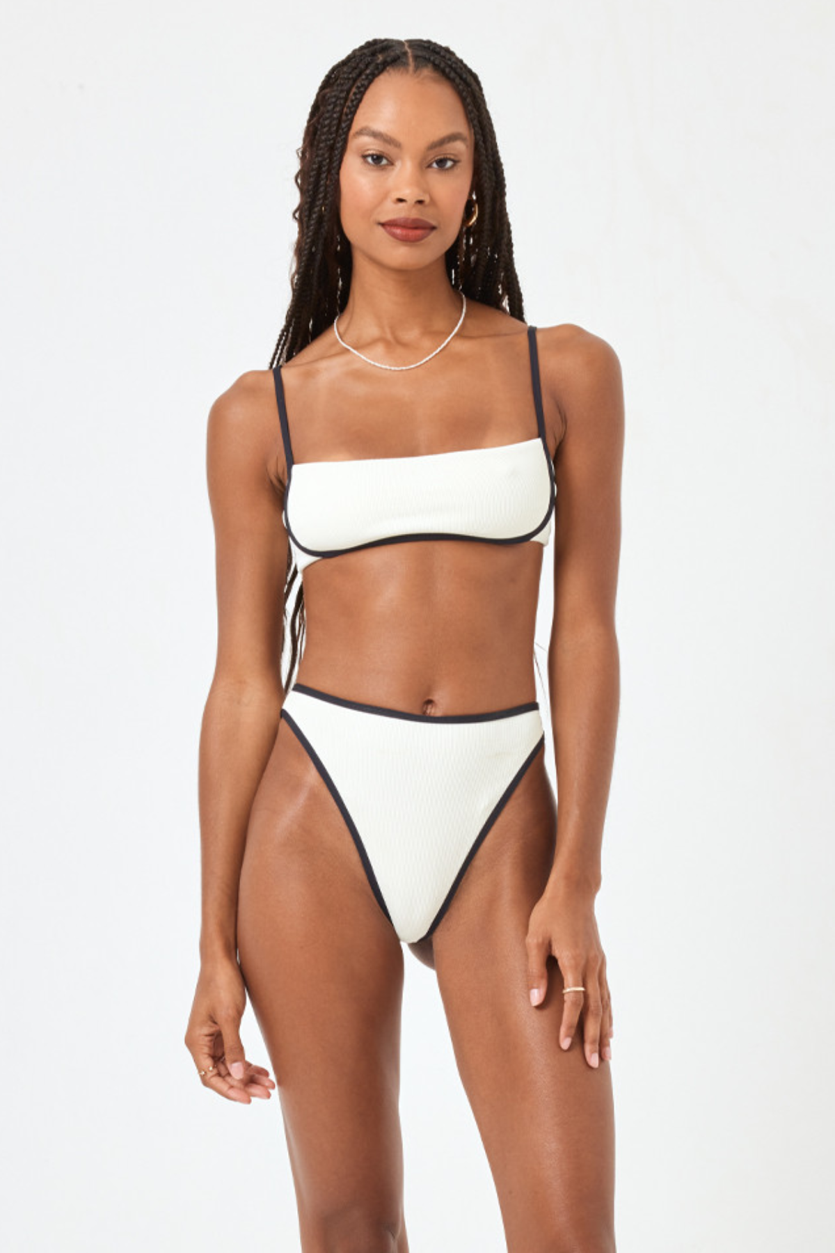 Premium L*Space Hazel Ribbed Bralette Top - Cream/Black