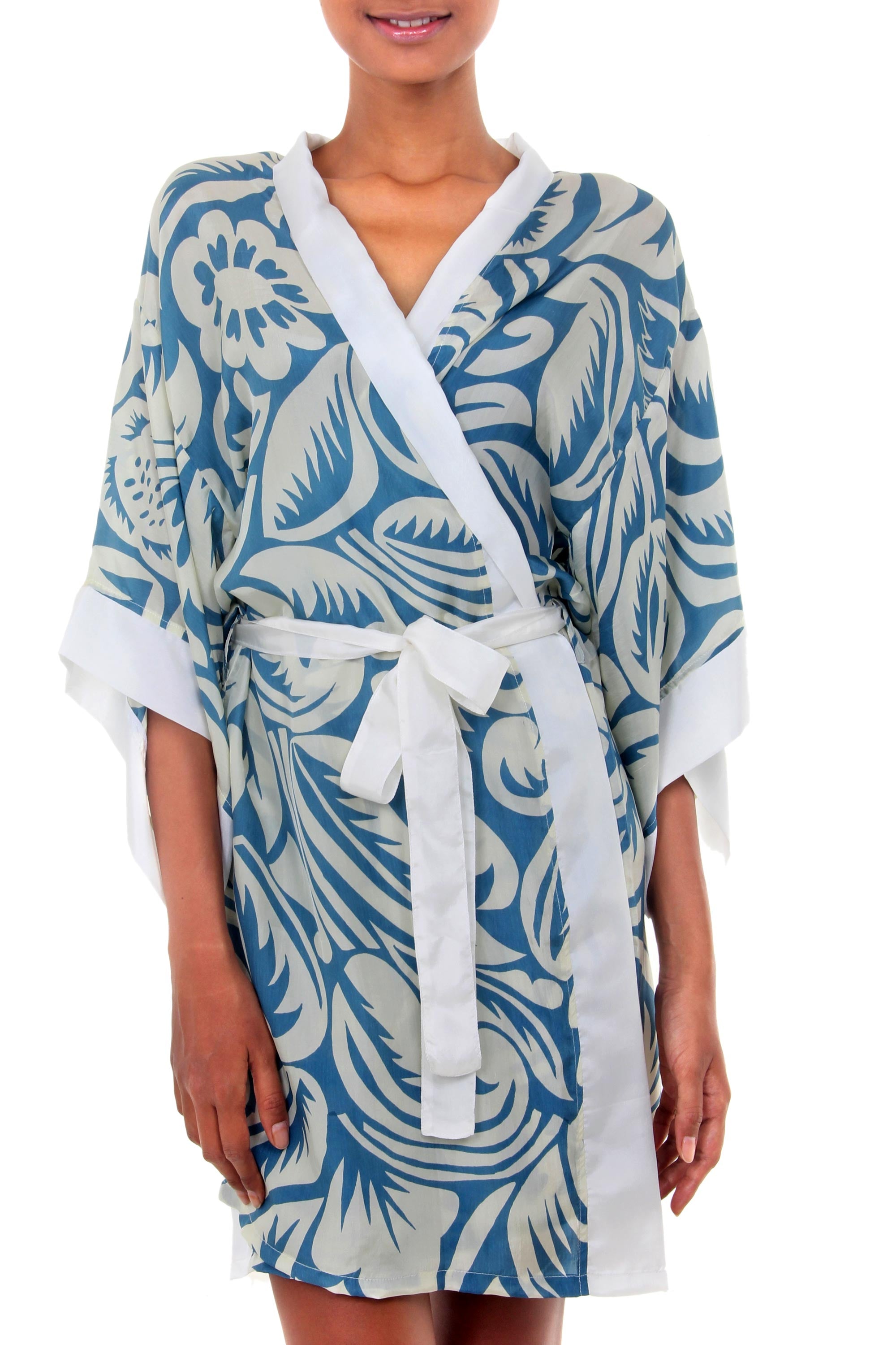 Premium Tropical Hibiscus Silk Kimono Robe for Women