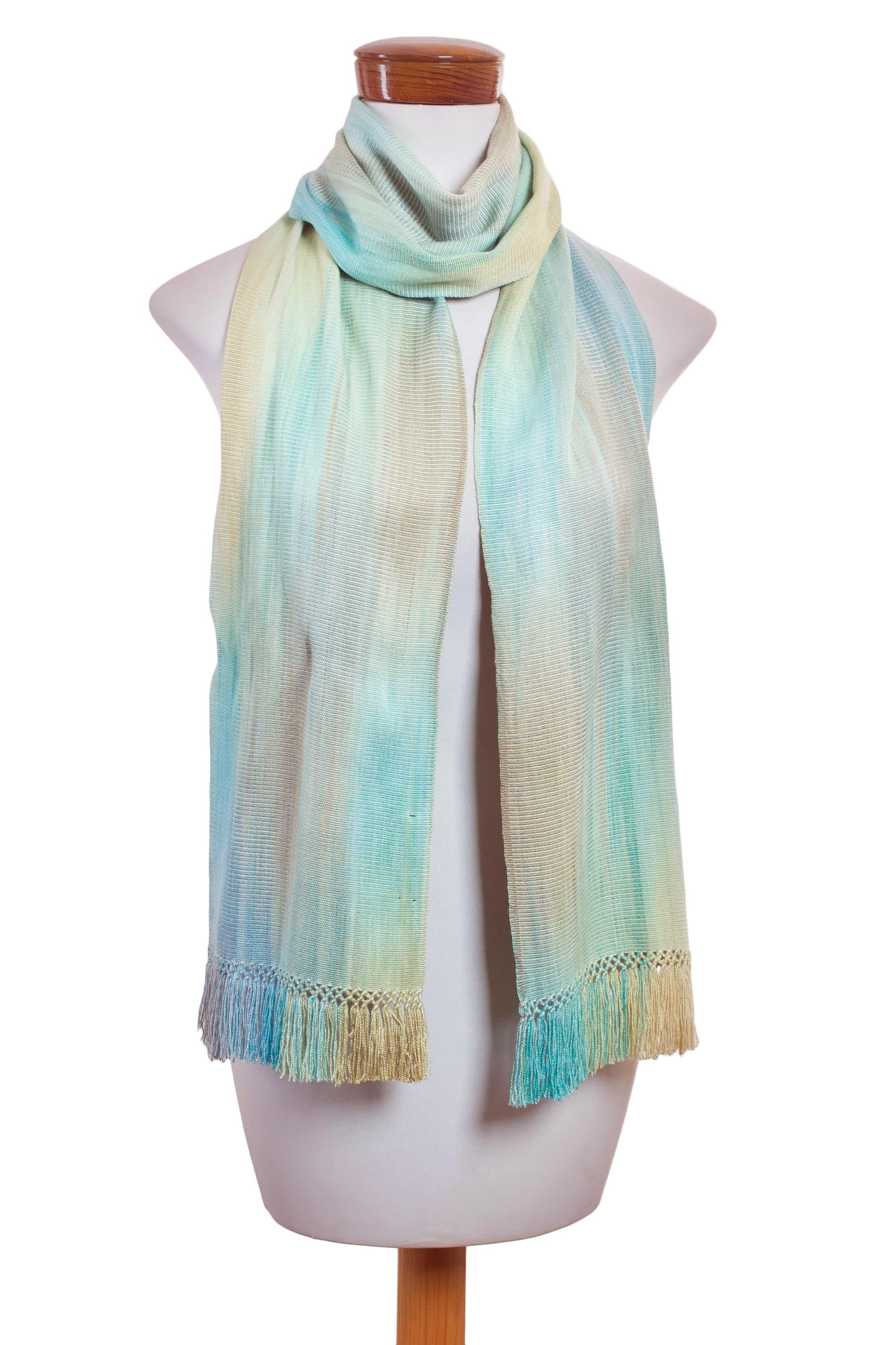 Premium Iridescent Mint Pastel Rayon Chenille Scarf - Handwoven Elegance