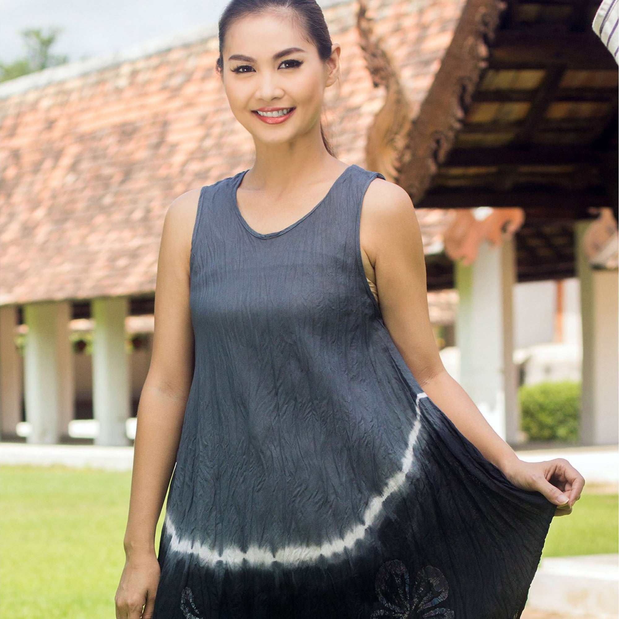 Premium Grey Thai Cotton Batik Dress - Ultimate Casual Chic