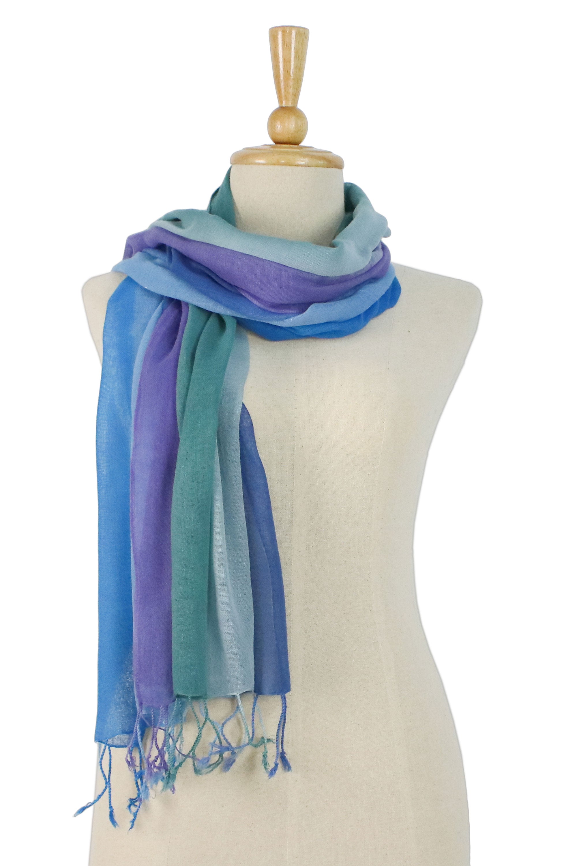 Premium Summer Morning Blue & Purple Cotton Scarves - Handcrafted Elegance