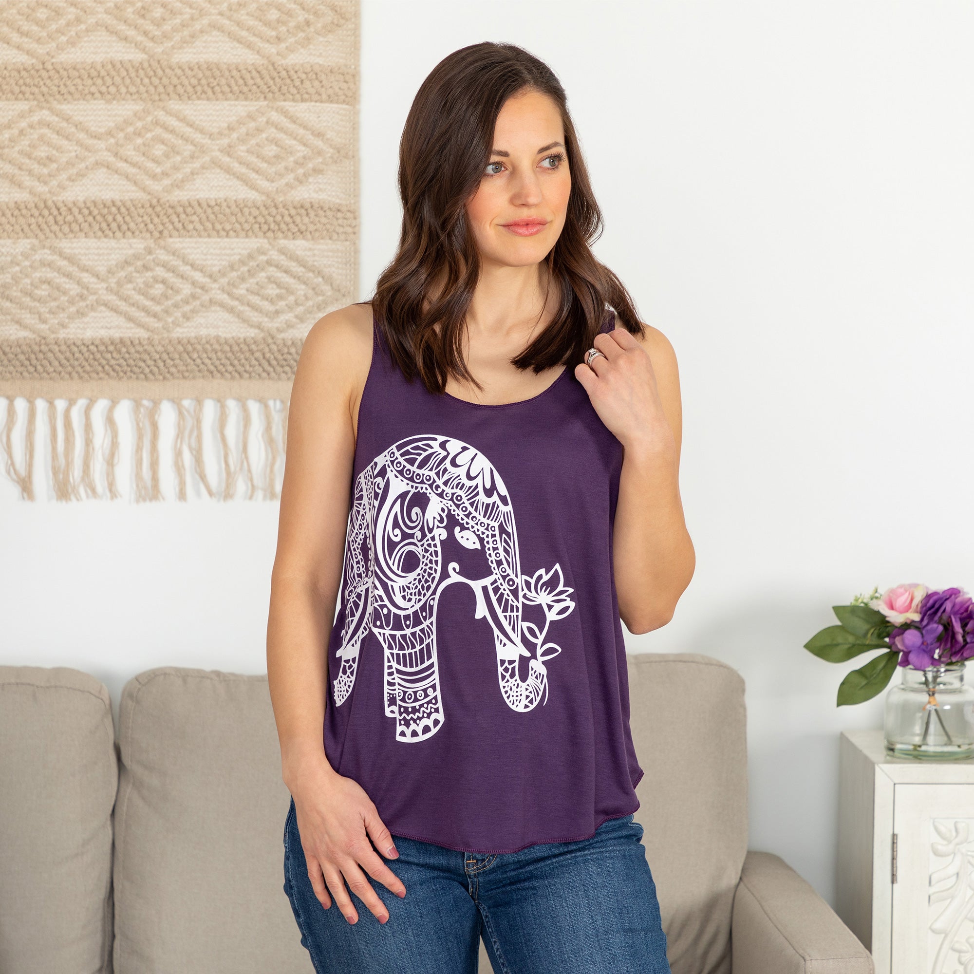 Premium Henna Elephant Tank Top - Casual & Creative