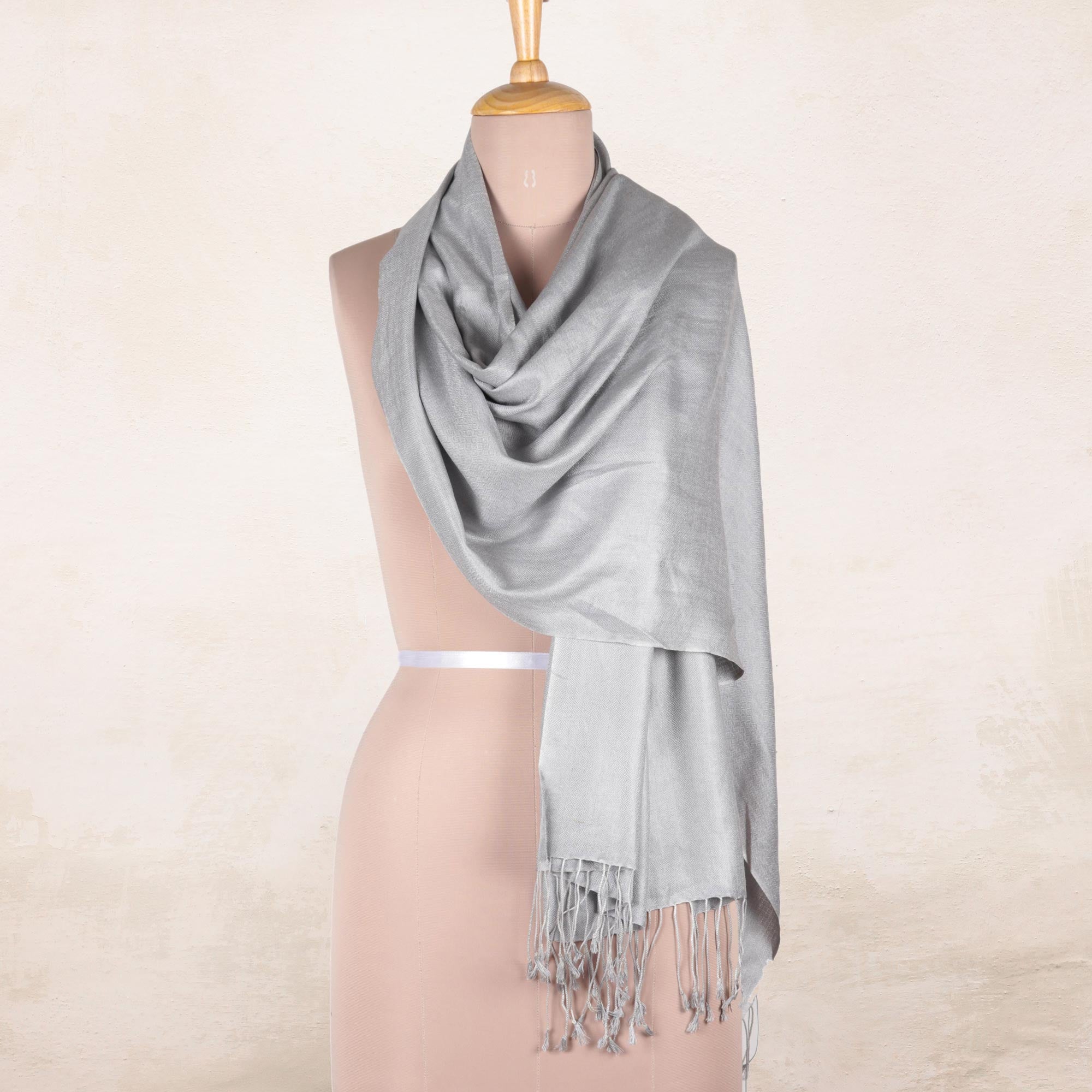 Premium Silver Nights Pure Silk Shawl - Ultimate Elegance in Silver Grey