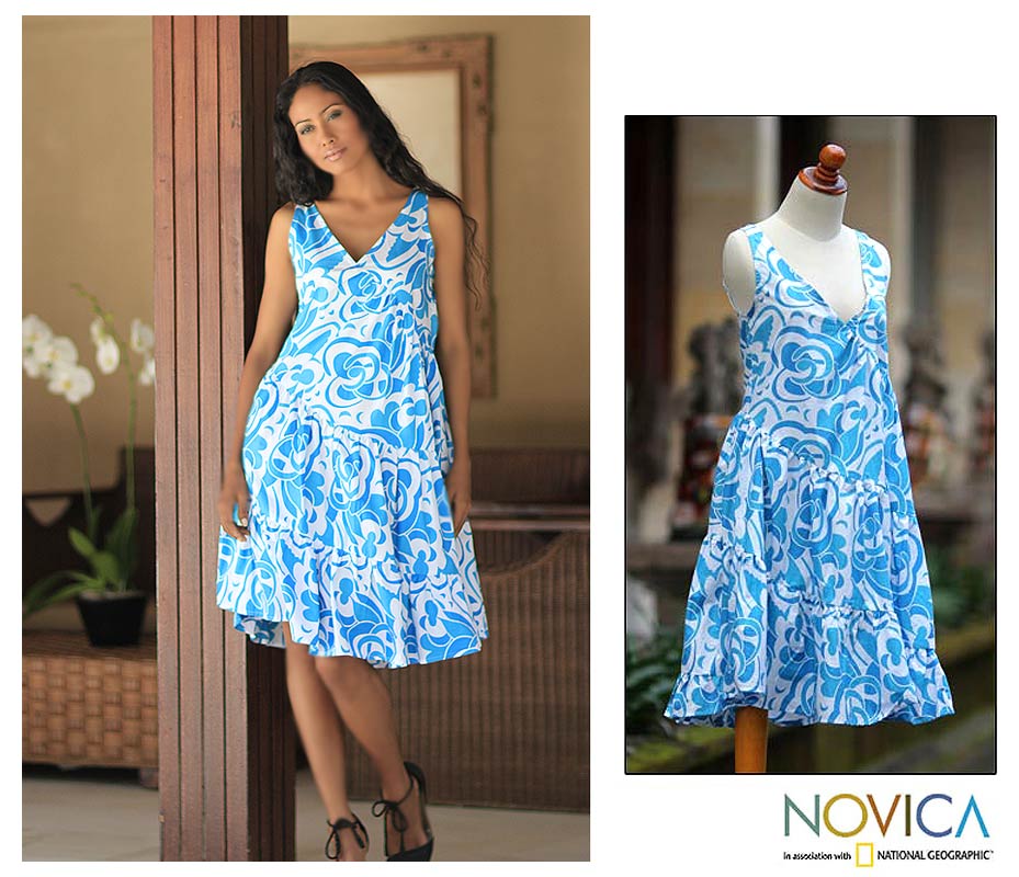 Premium Balinese Sea Blue Cotton Batik Sundress