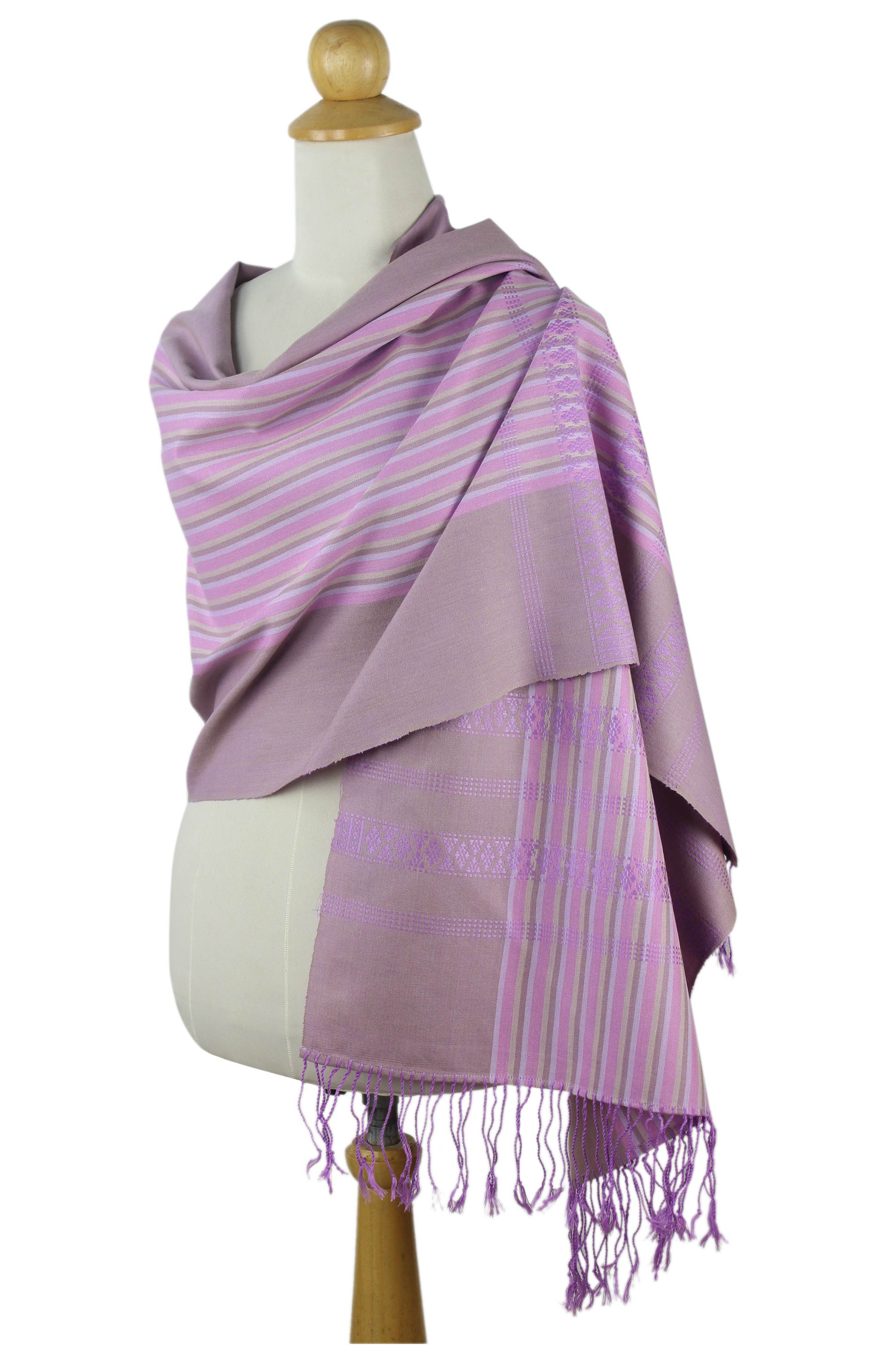 Premium Lavender Symphony Cotton Shawl - Handwoven in Thailand