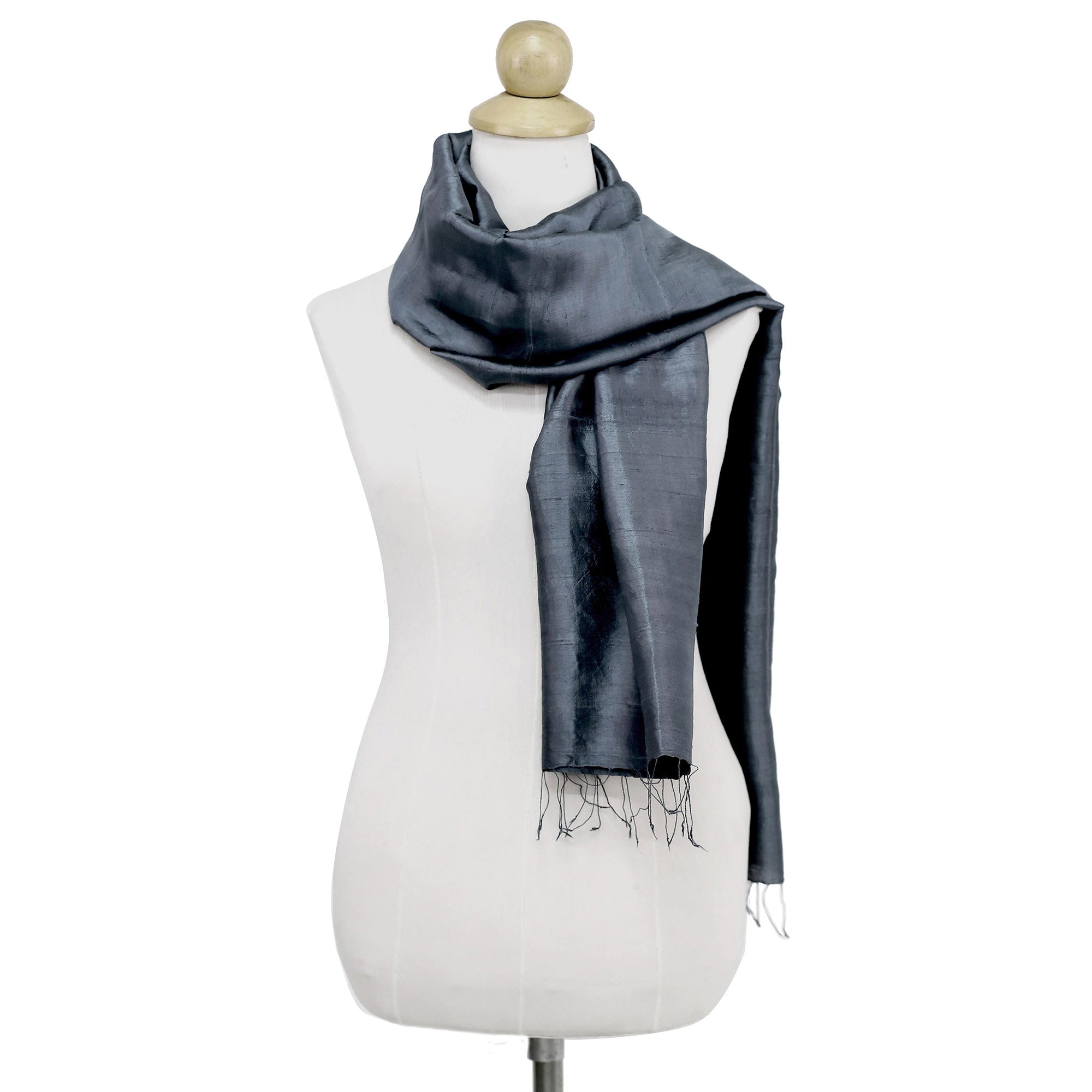 Premium Iron Grey Silk Scarf - Handwoven Luxury