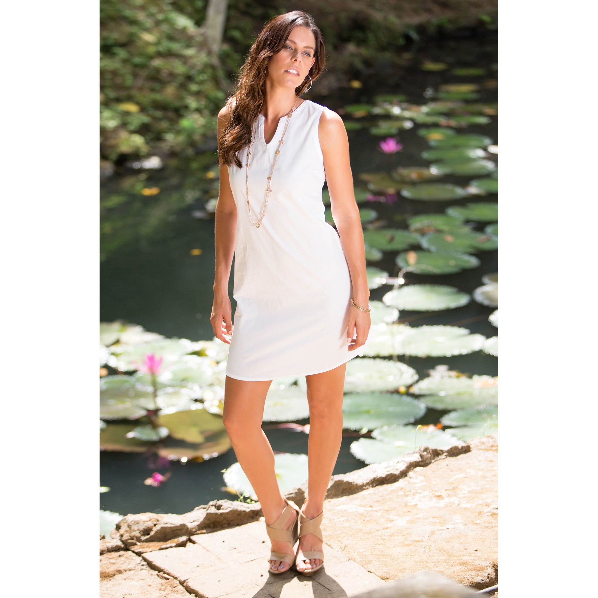 Premium Lily White Cotton Shift Dress - Timeless Elegance