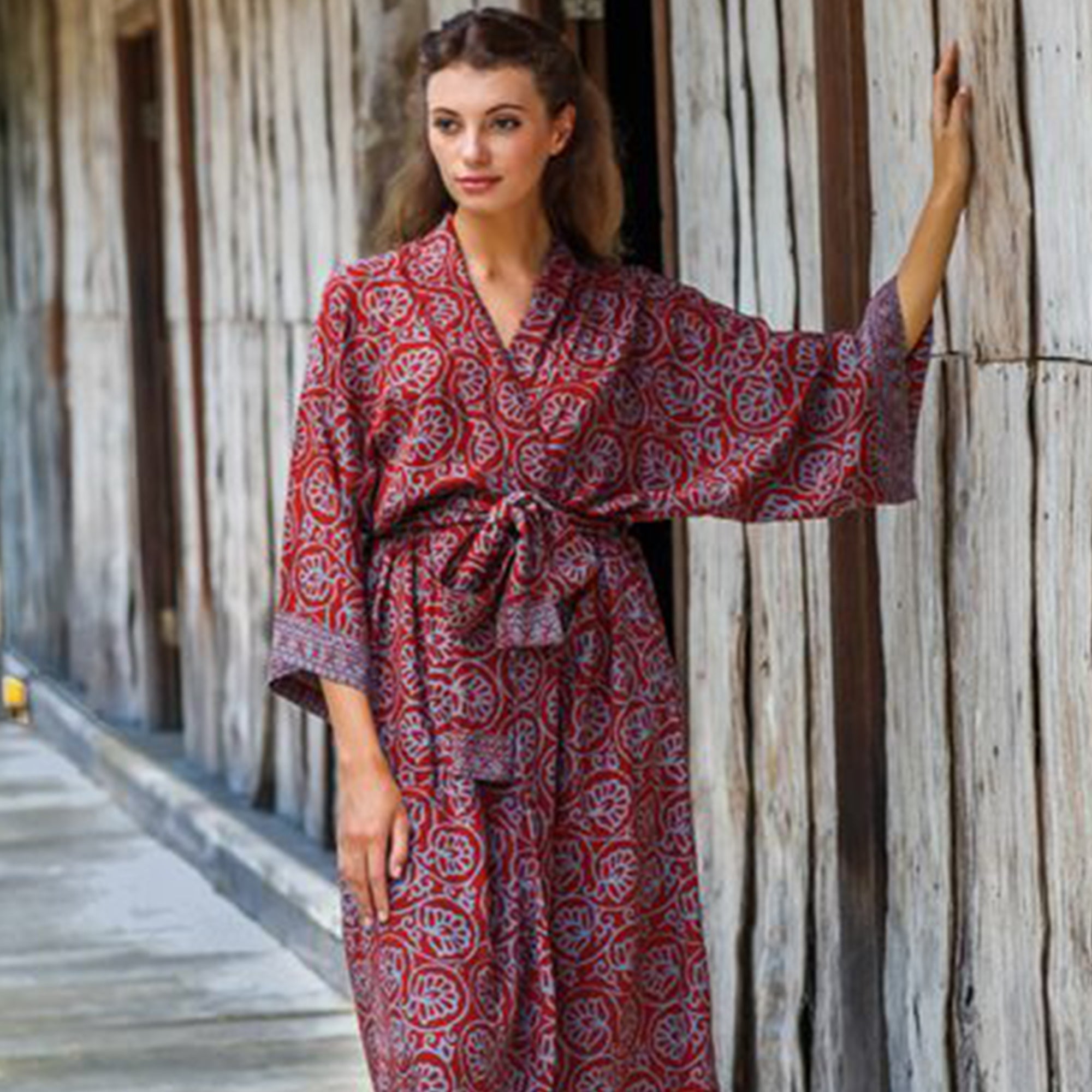 Premium Burgundy Floral Batik Robe - Ultimate Comfort & Style