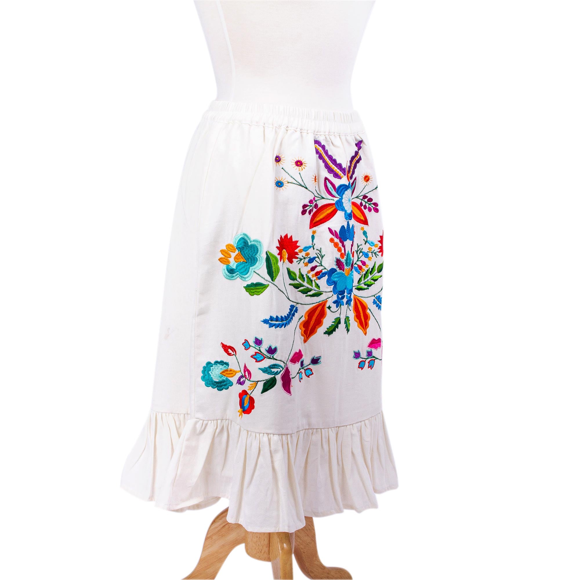 Premium Handcrafted Oaxaca Embroidered Cotton Skirt - Vibrant Floral Design