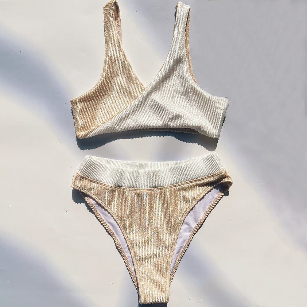 Premium Glitter Ribbed Bicolor Twist Bikini Set