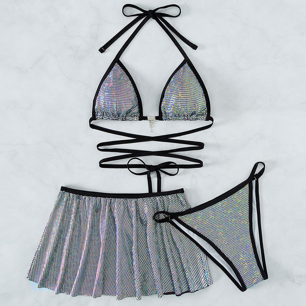 Ultimate Glitter Gingham Crystal Wrap Bikini Set - Brazilian Style