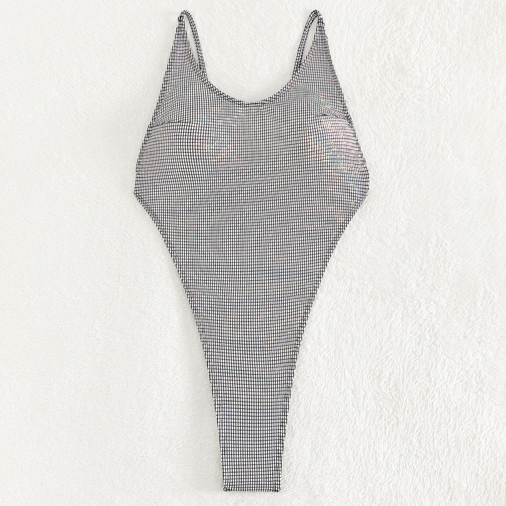 Ultimate Metallic Gingham One-Piece Swimsuit - Sexy Low Back & High Cut Design