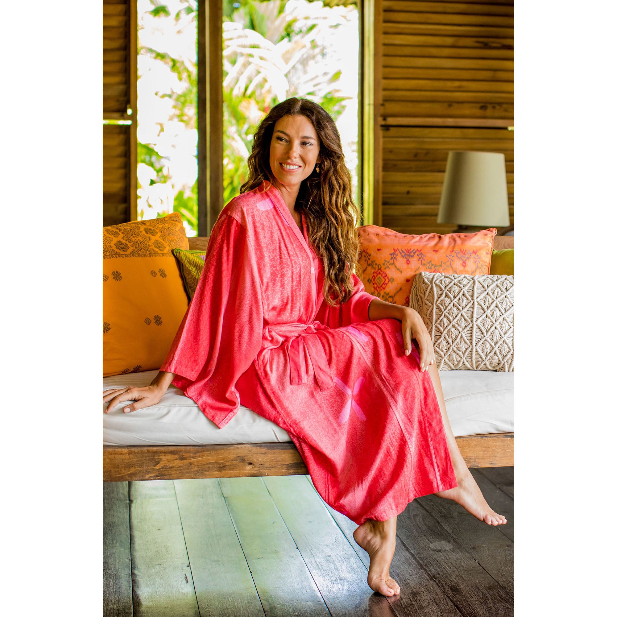 Premium Crimson Fair Trade Batik Robe - Ultimate Bali Chic