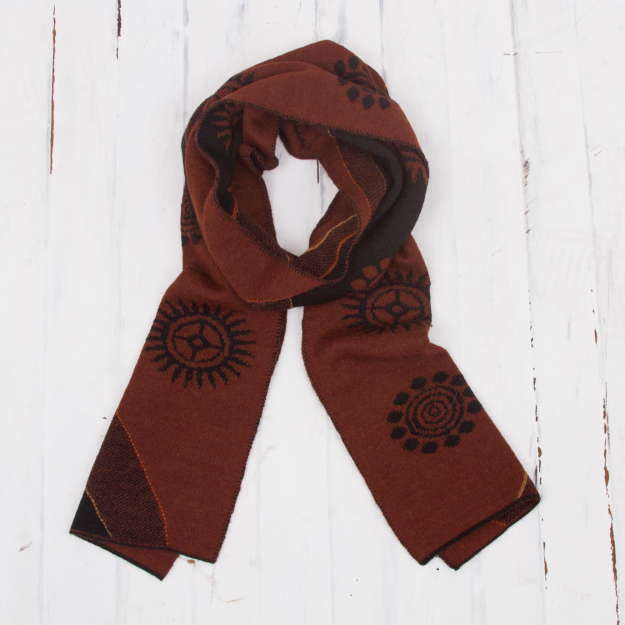 Premium Mahogany & Black Alpaca Blend Scarf – Inca Inspired Design