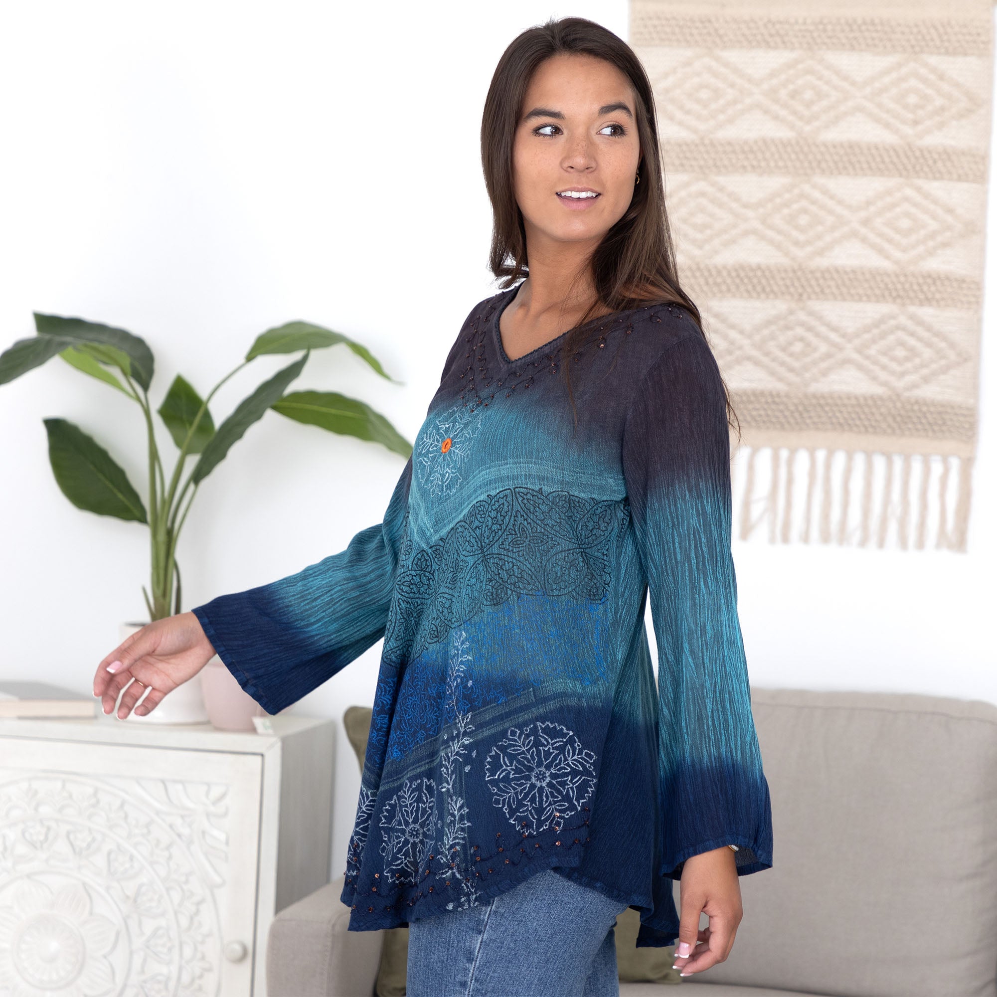 Premium Earth & Sky Long Sleeve Tunic | Fair Trade & Handmade