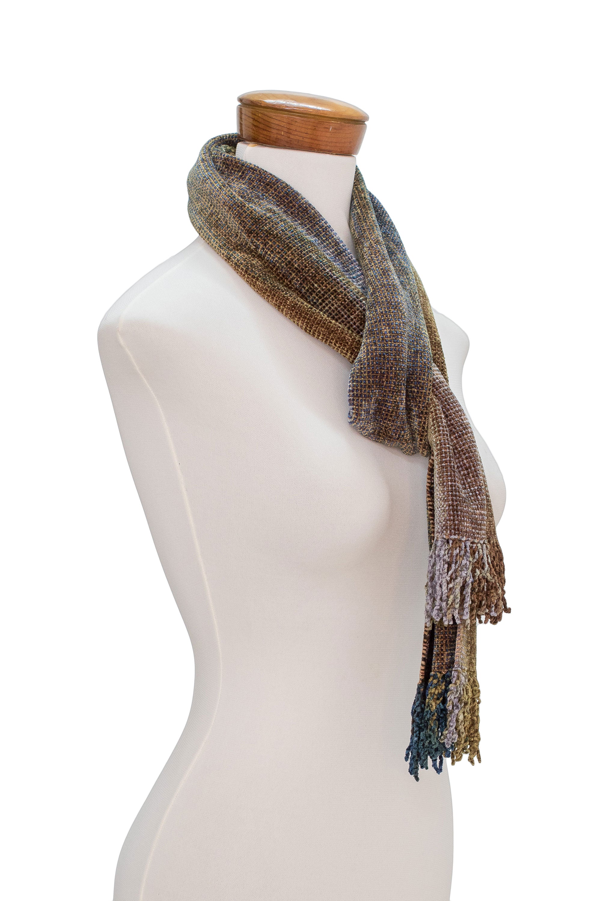 Premium Earth-Tone Rayon Chenille Scarf - Handwoven in Guatemala