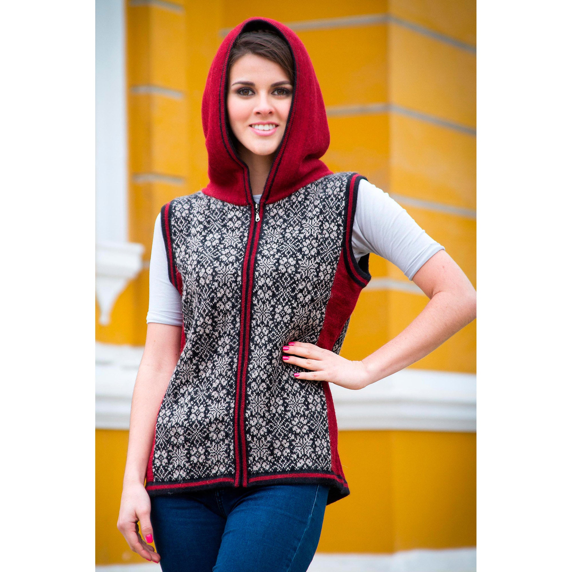 Premium Floral Alpaca Hooded Vest – Ultimate Style Upgrade