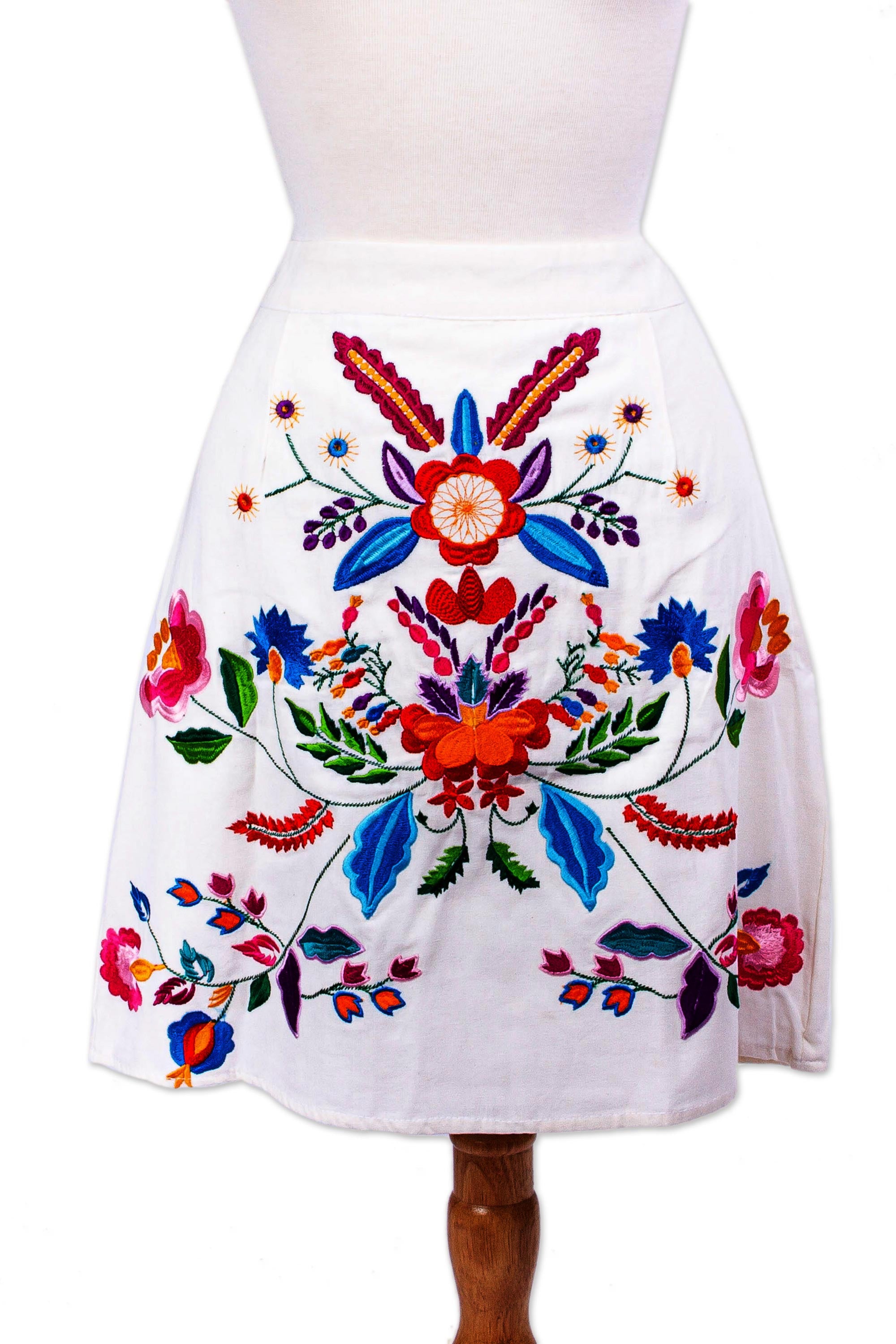 Premium Radiant Bright Bouquet Hand-Embroidered Cotton A-Line Skirt