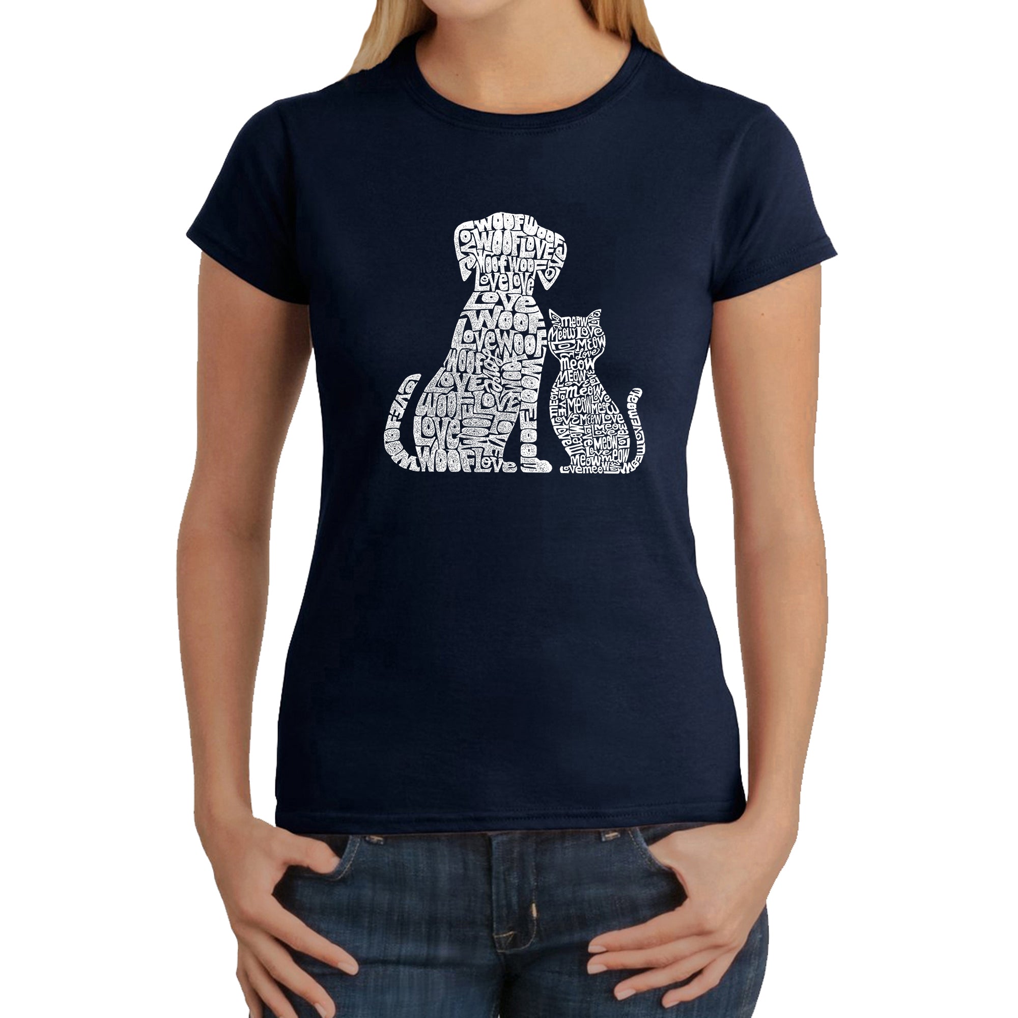 Premium Women's Word Art T-Shirt - Dogs & Cats Design