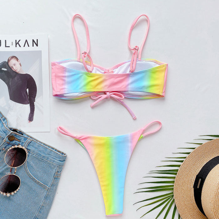 Ultimate Ombre Rainbow Bralette Bikini Set - Premium Two-Piece Swimsuit