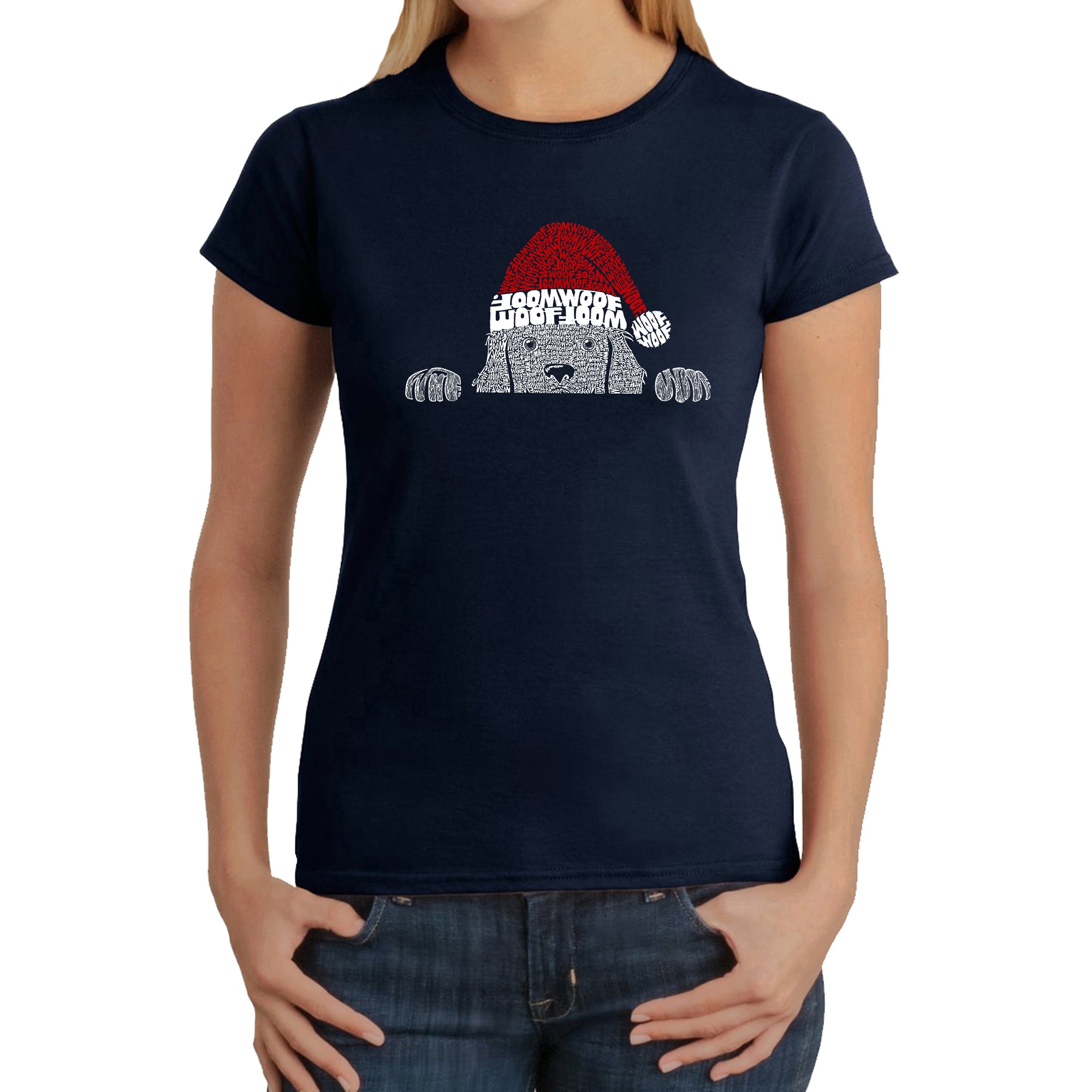 Premium Christmas Peeking Dog - Women's Word Art T-Shirt