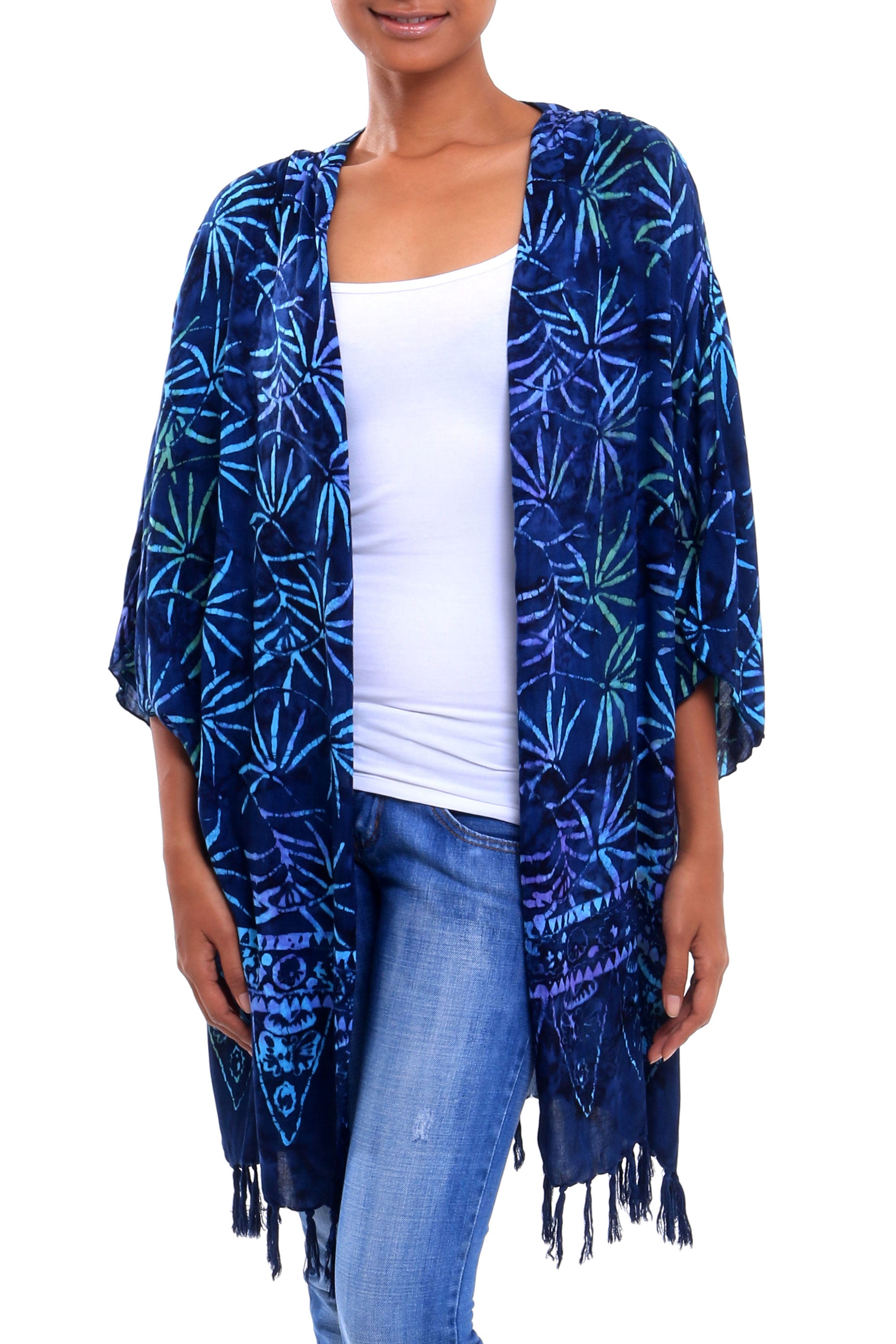 Premium Denpasar Blue Batik Kimono Jacket - Handcrafted in Bali