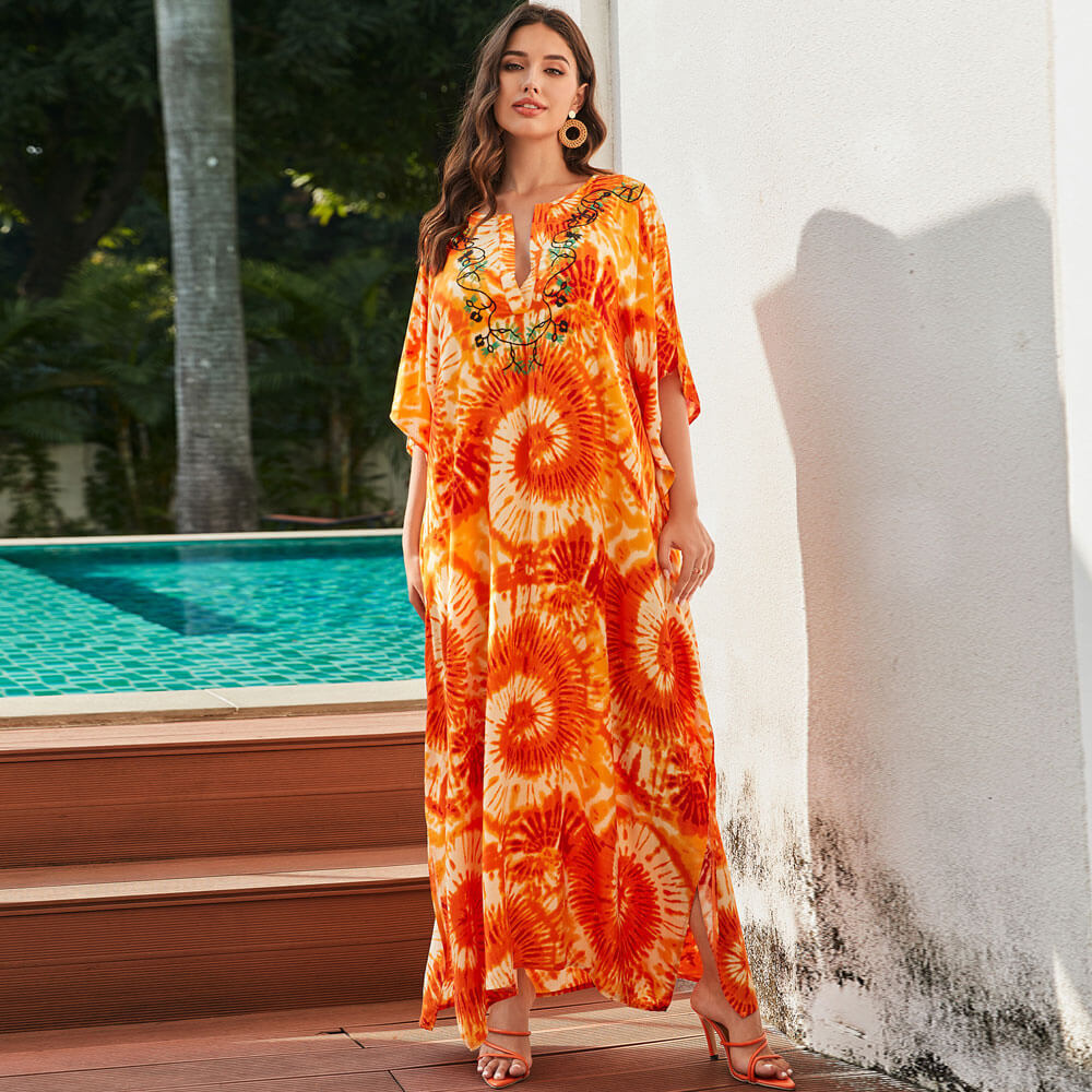 Premium Tie Dye V-Neck Caftan Cover-Up - Ultimate Beach Style