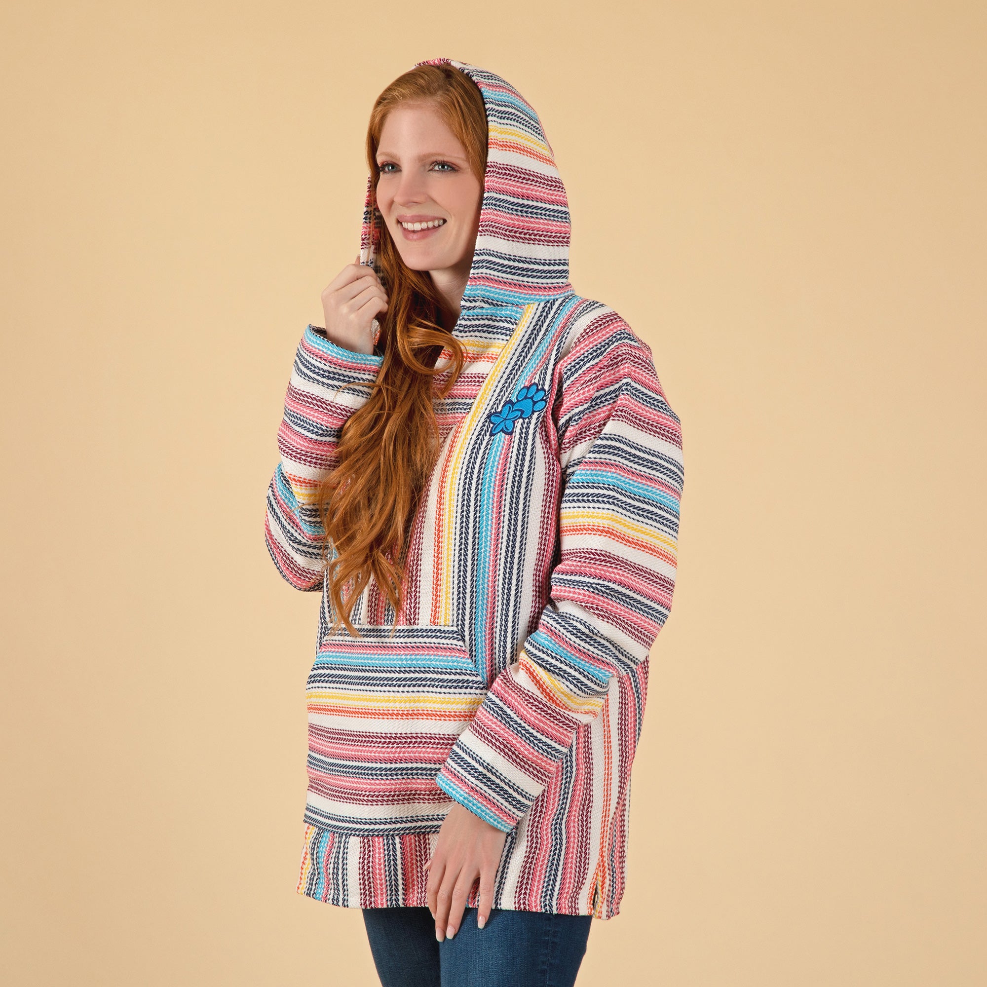 Premium Eco-Friendly Striped Baja Hoodie with Paw & Flower Design