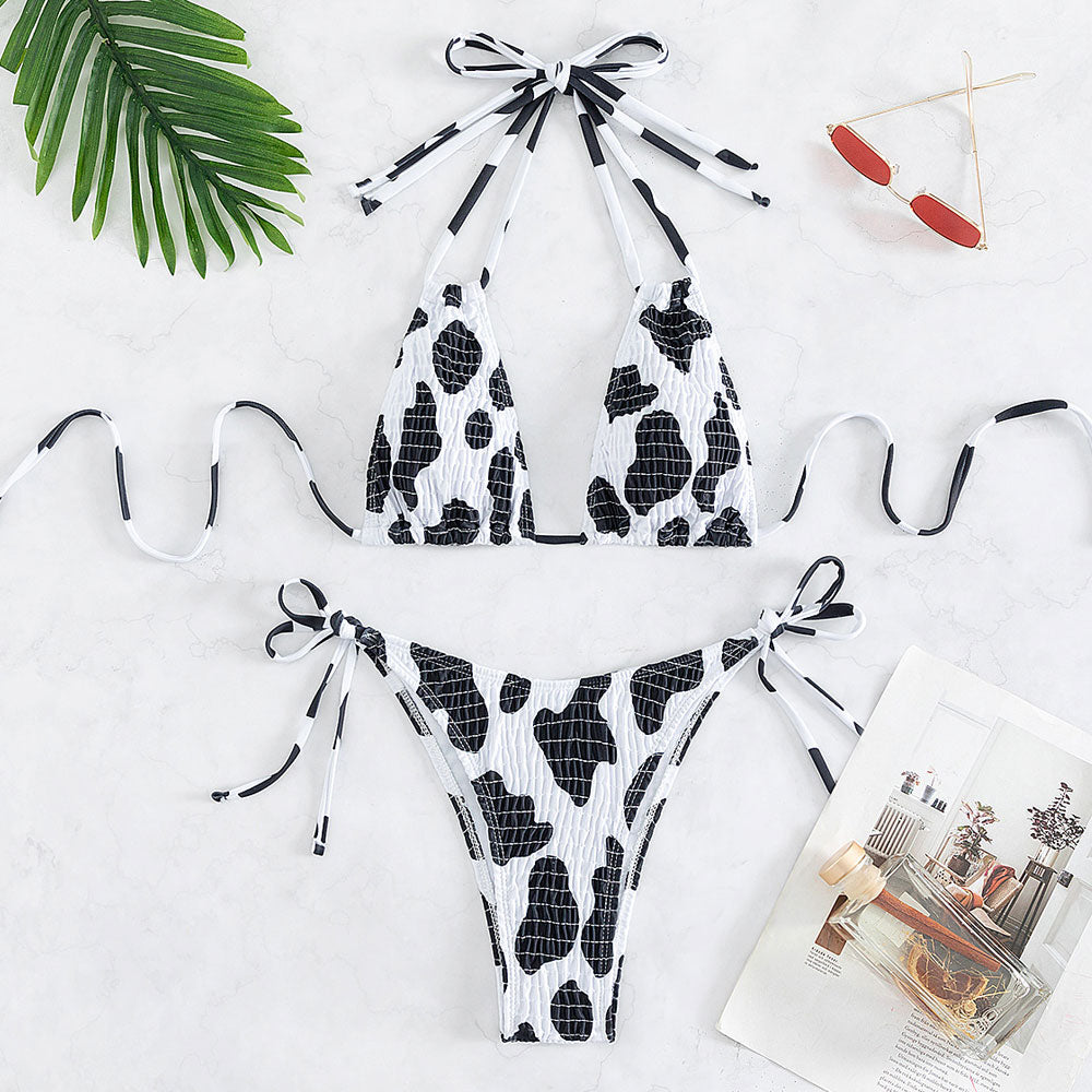 Premium Cow Print Adjustable Triangle Bikini Set - Ultimate Summer Style