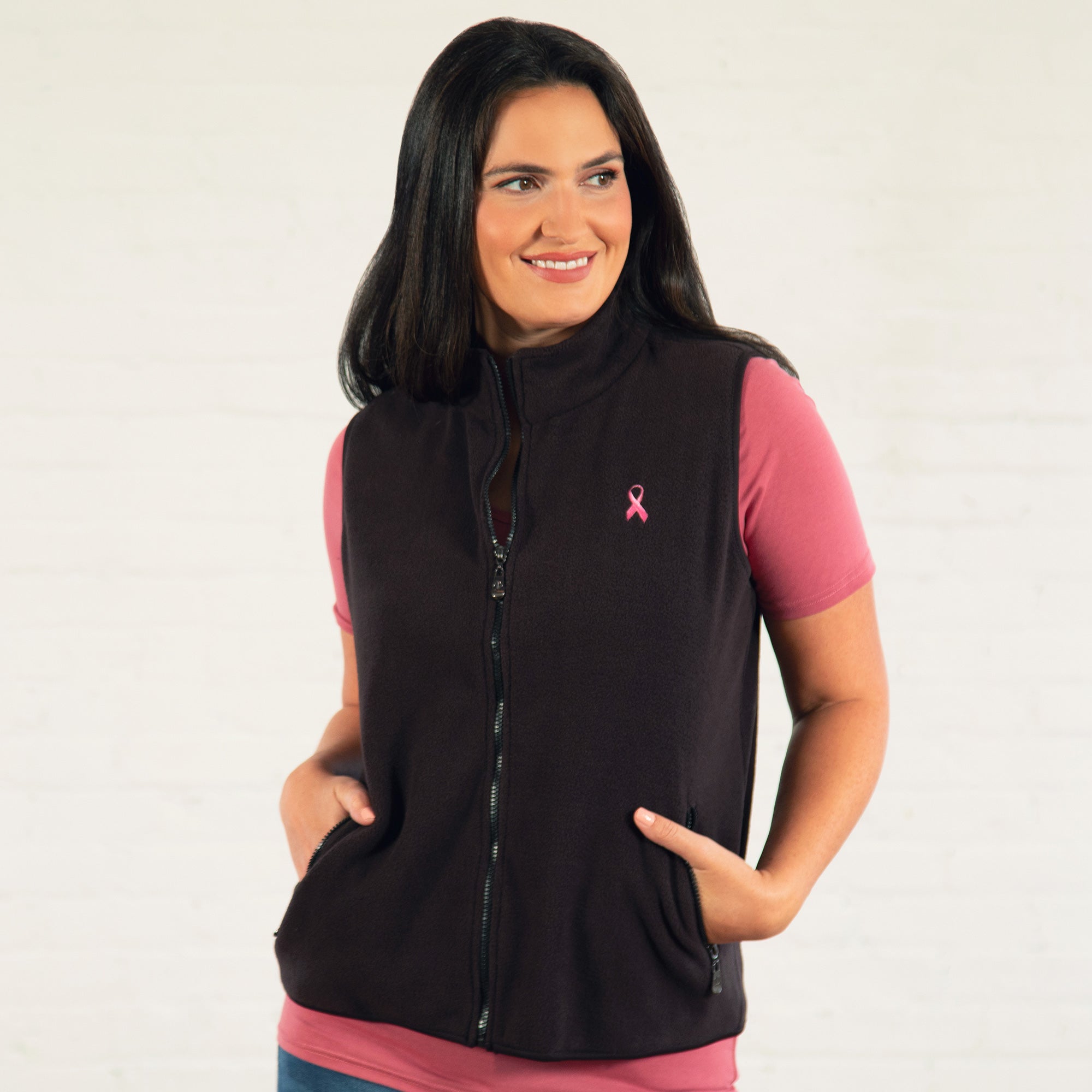 Premium Pink Ribbon Fleece Vest - Support Breast Cancer Awareness