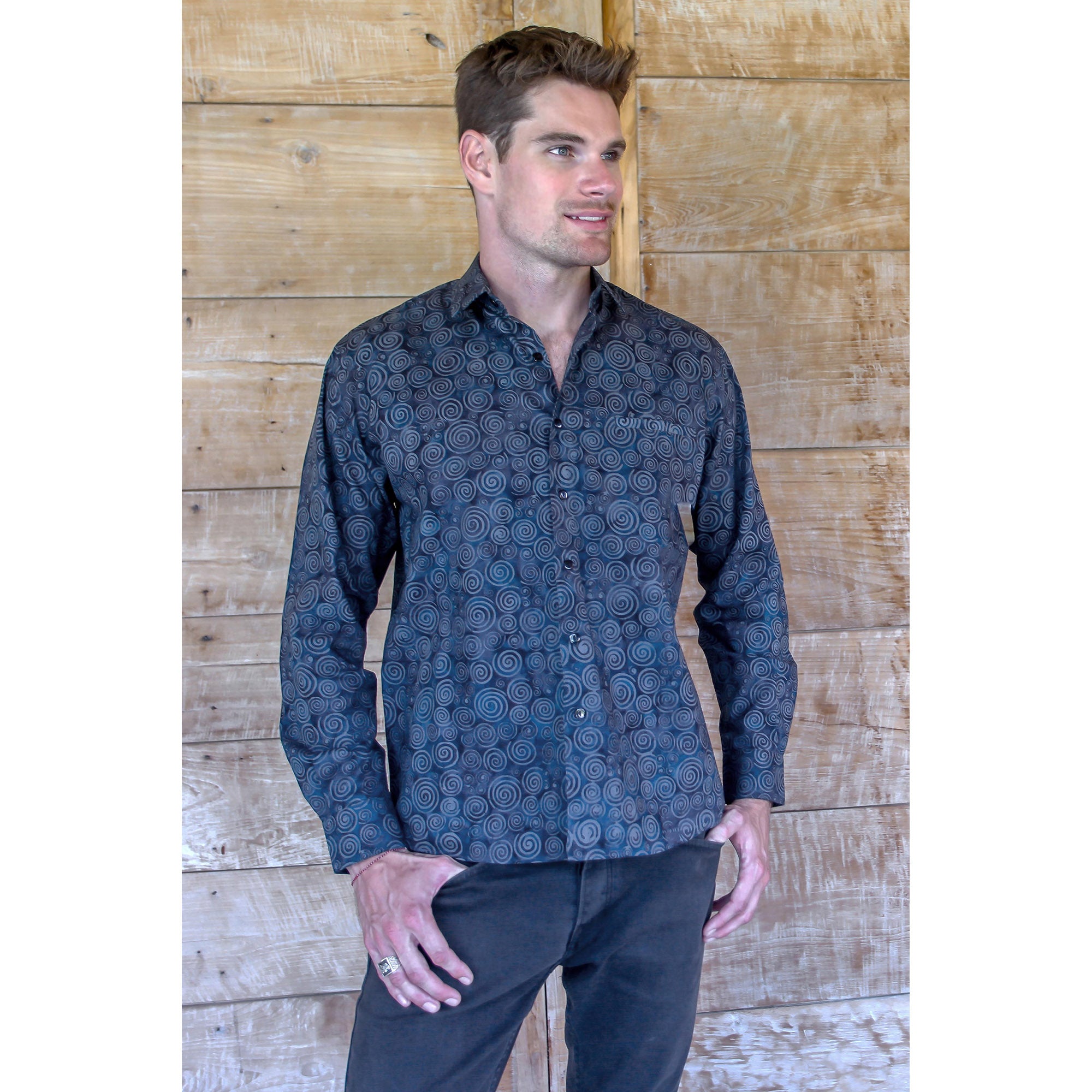 Premium Hypnotic Blue Cotton Shirt for Men - Handcrafted in Bali