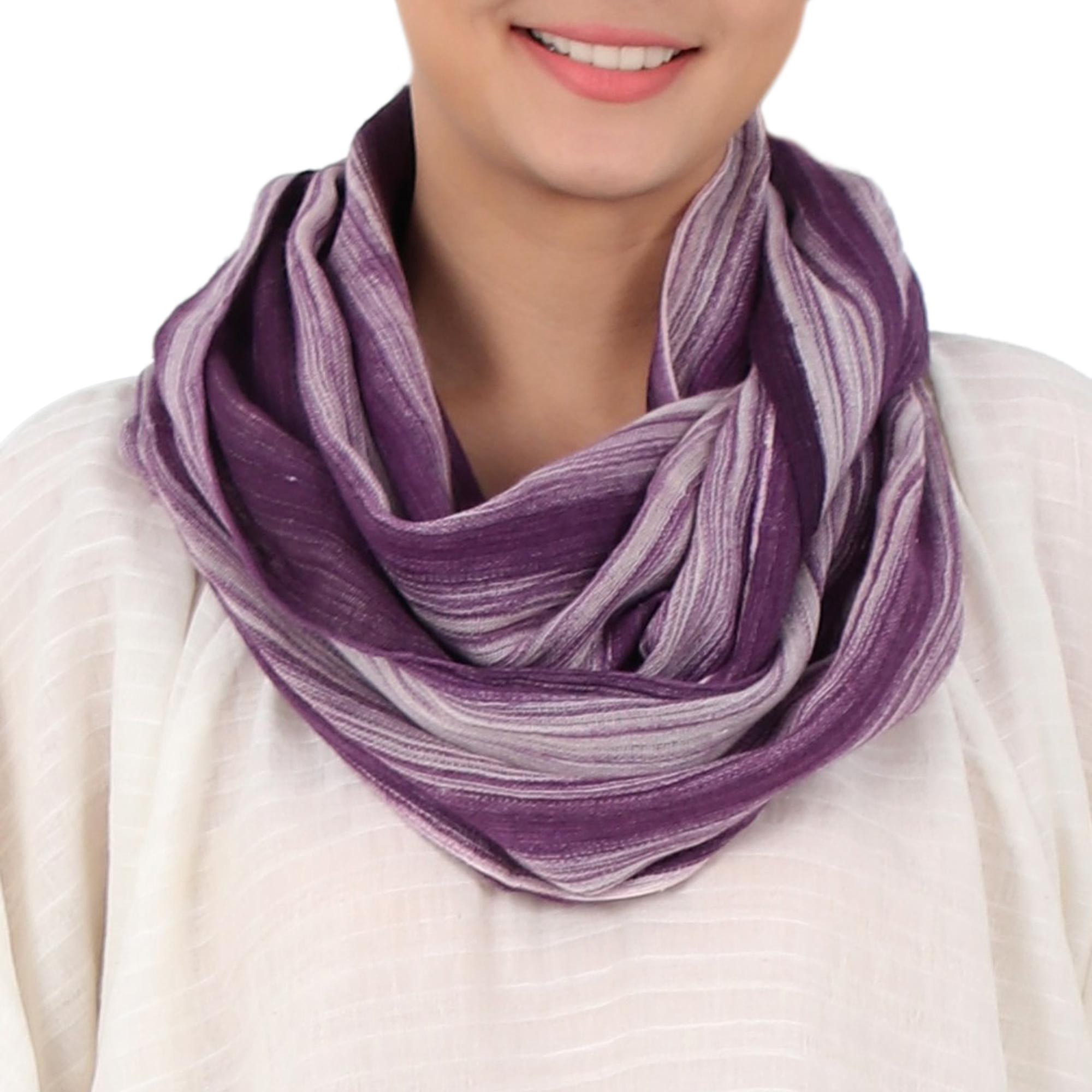 Premium Purple Skies Handwoven Infinity Scarf – Vibrant Purple & White Cotton Wrap