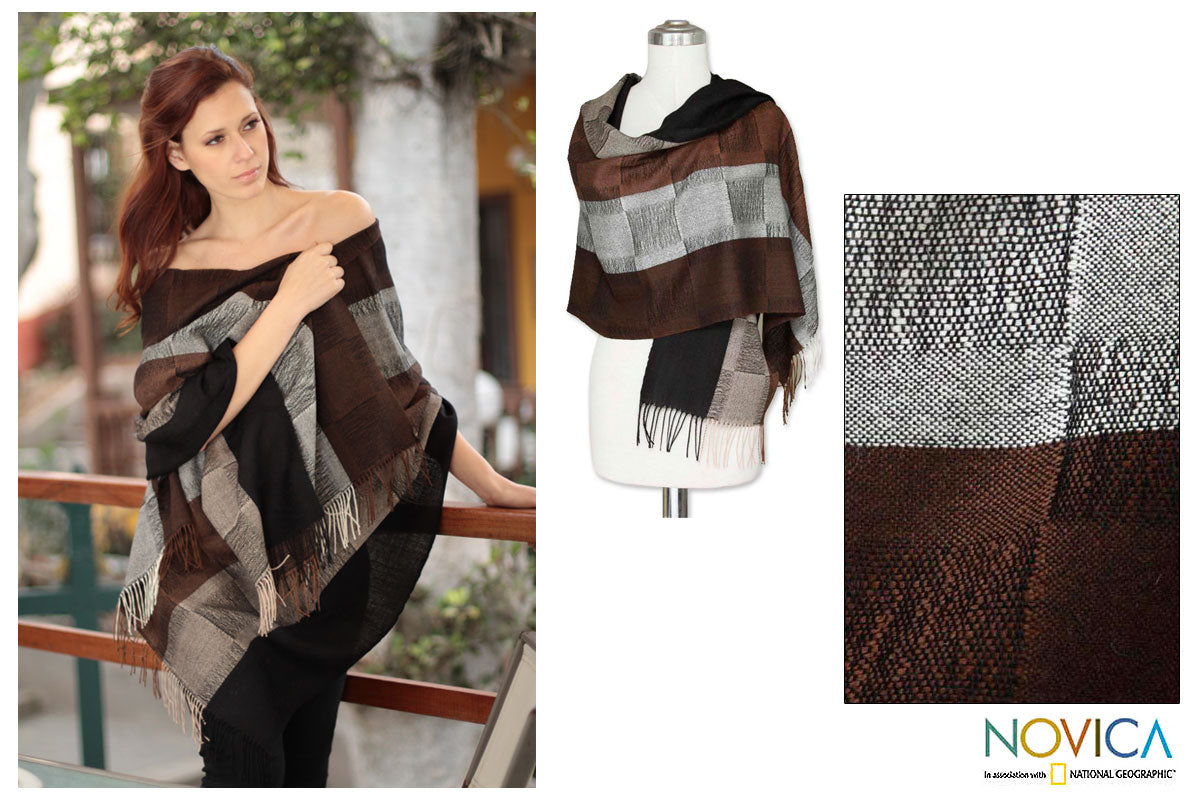 Premium Andean Cocoa Alpaca Shawl – Handmade Luxury