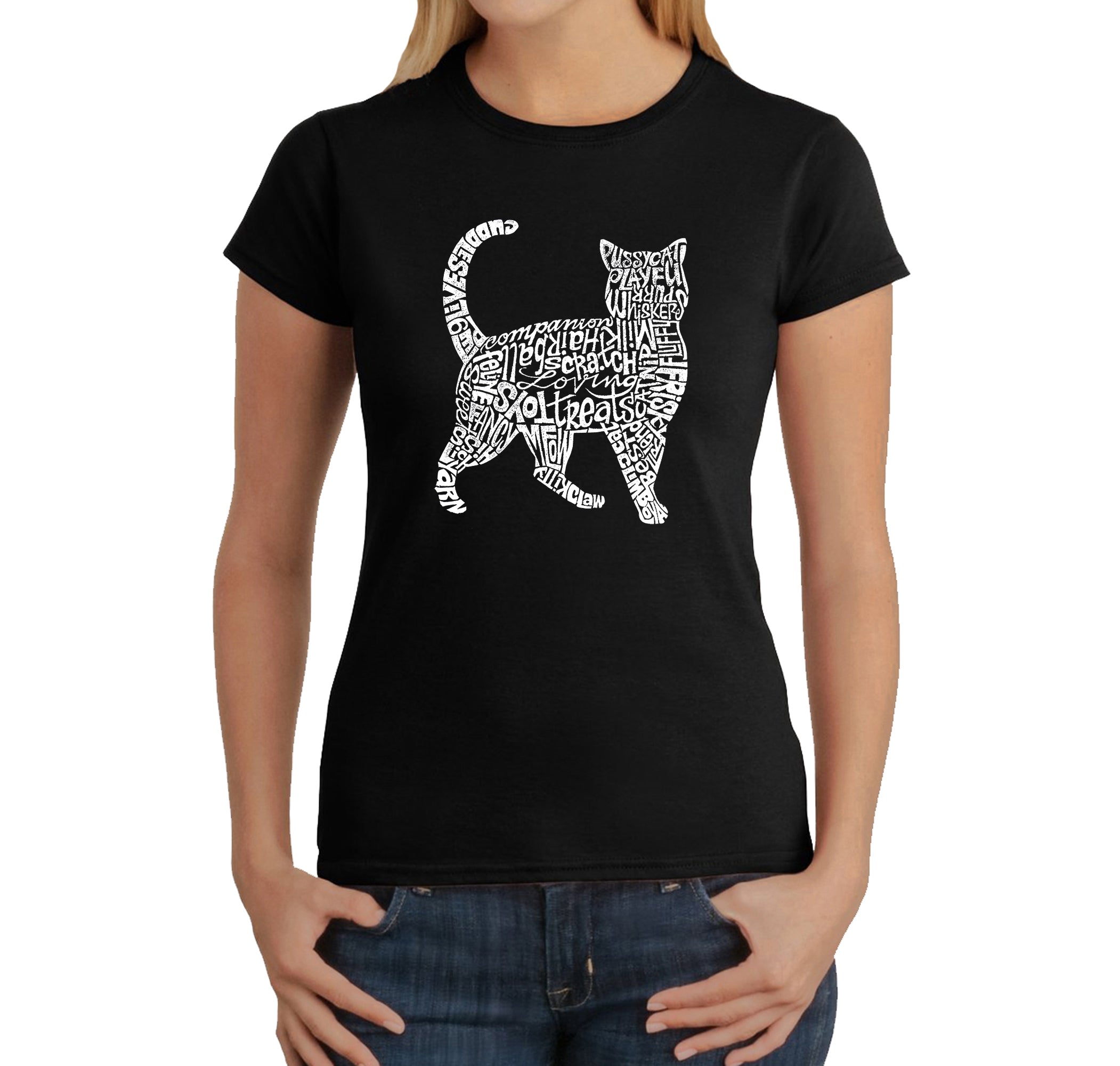 Premium Cat Lover's Word Art T-Shirt for Women