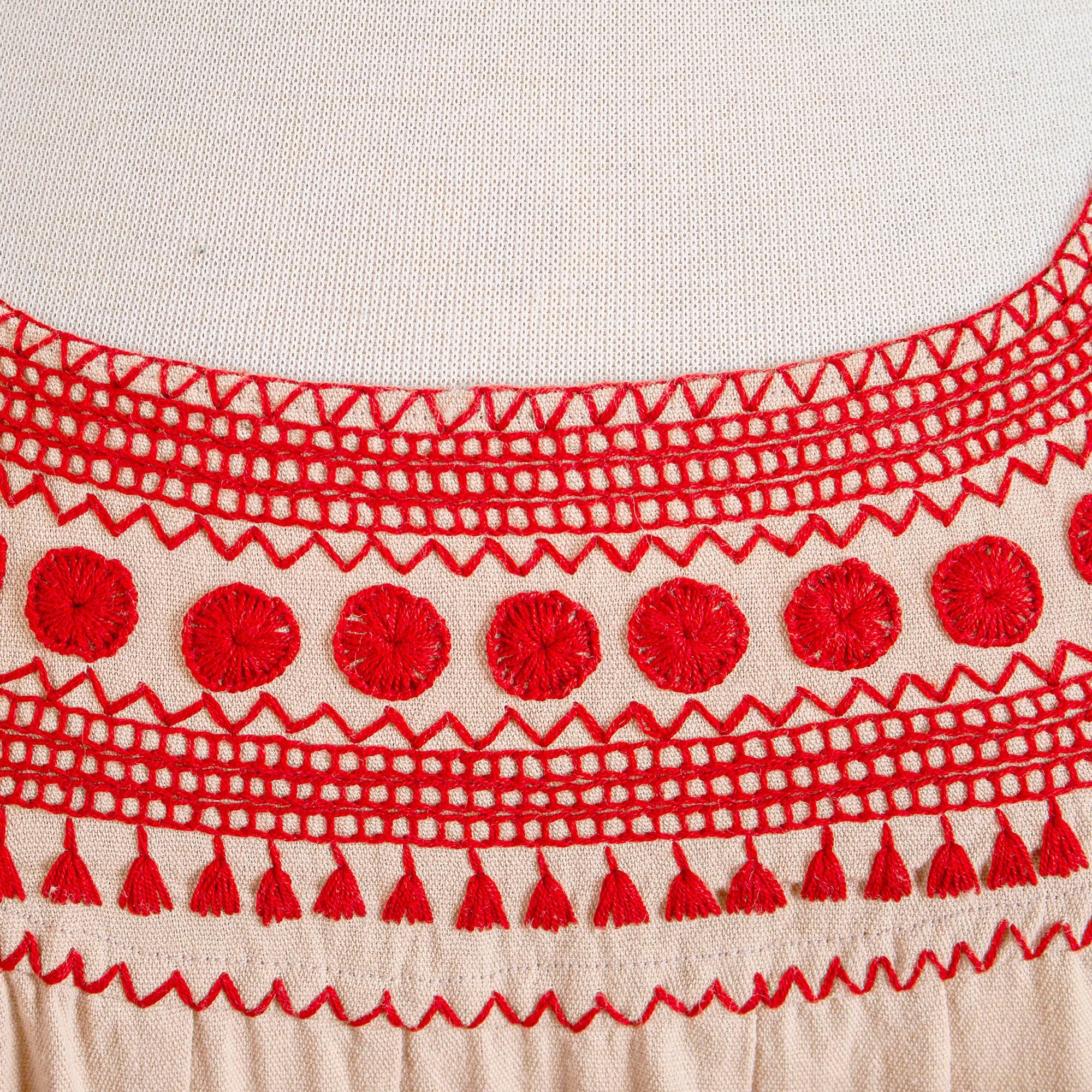 Premium San Cristobal Handcrafted Cotton Blouse with Red Embroidery