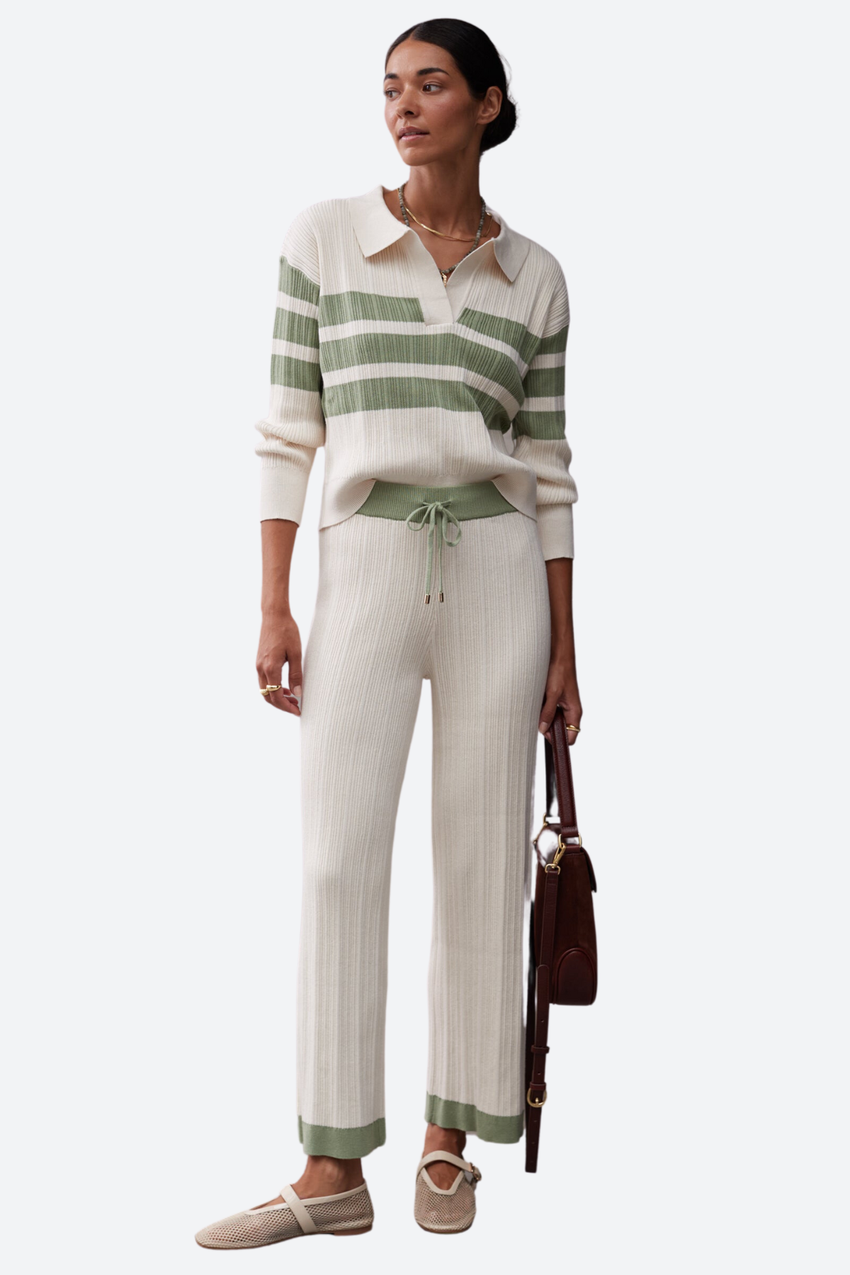 Sancia Premium Cielo Knit Pants in Crème Pistachio - Ultimate Comfort & Style