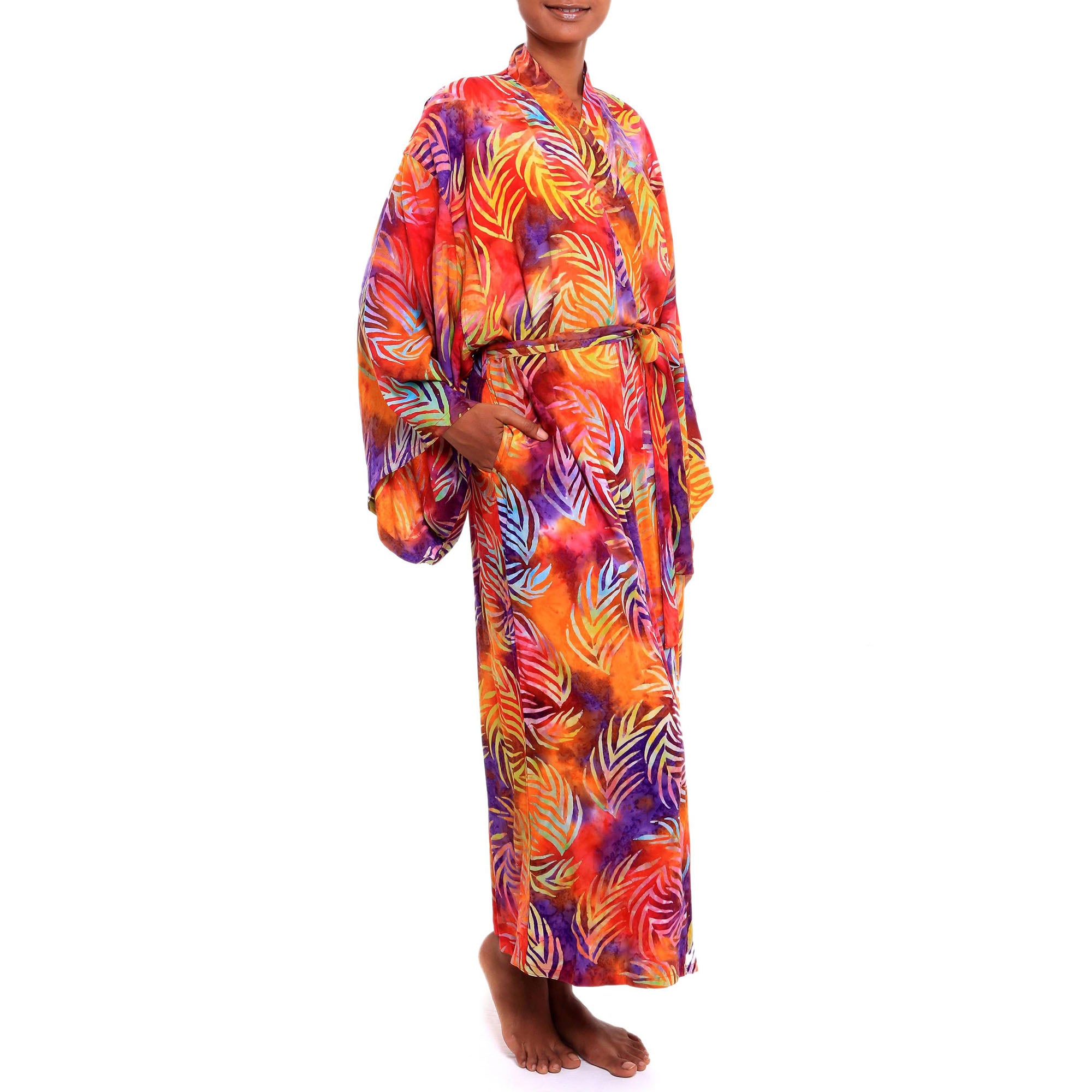 Premium Sunset Grove Batik Rayon Robe - Handmade Luxury