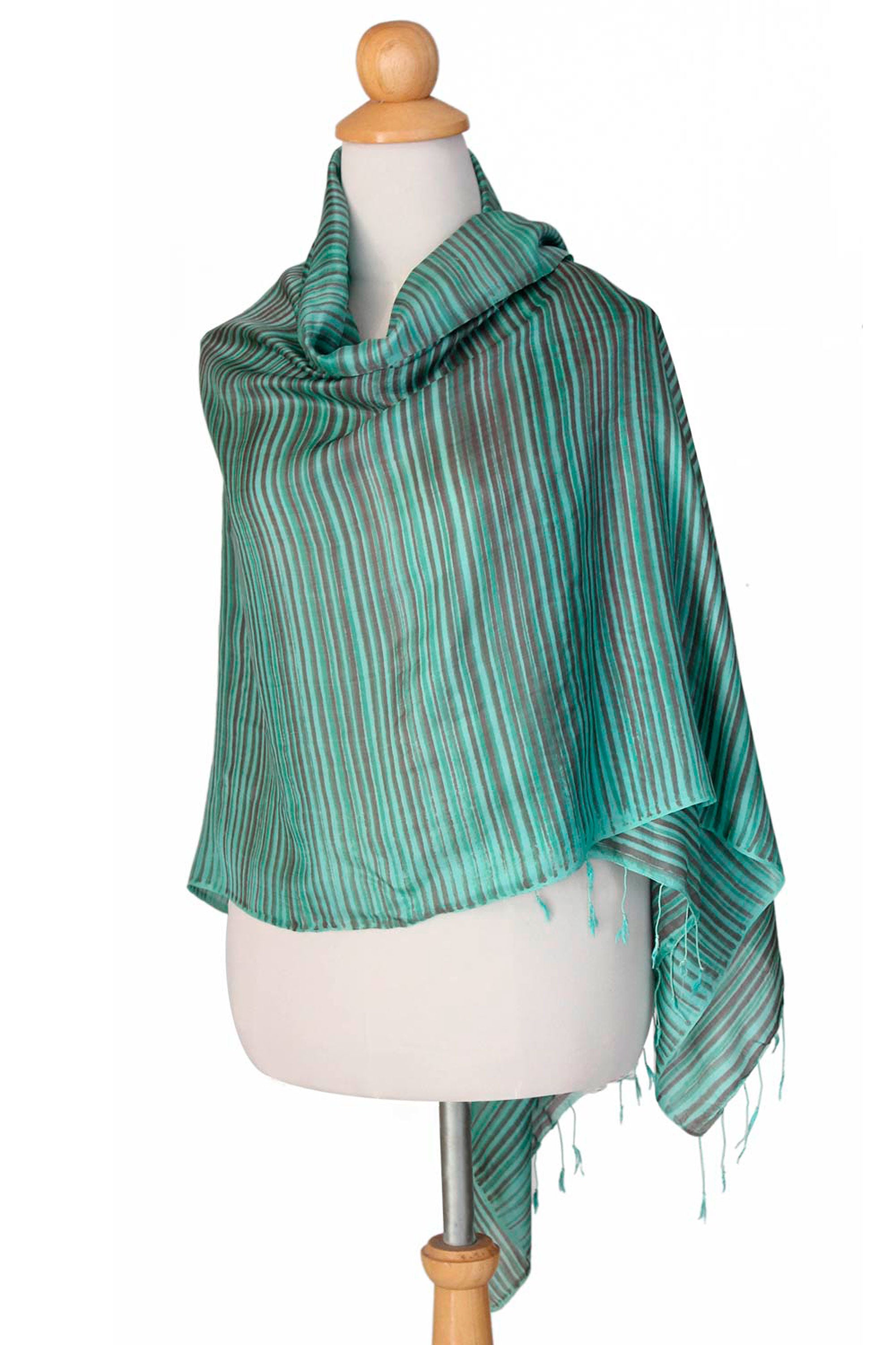 Premium Mint Melody Silk Shawl - Fair Trade Elegance