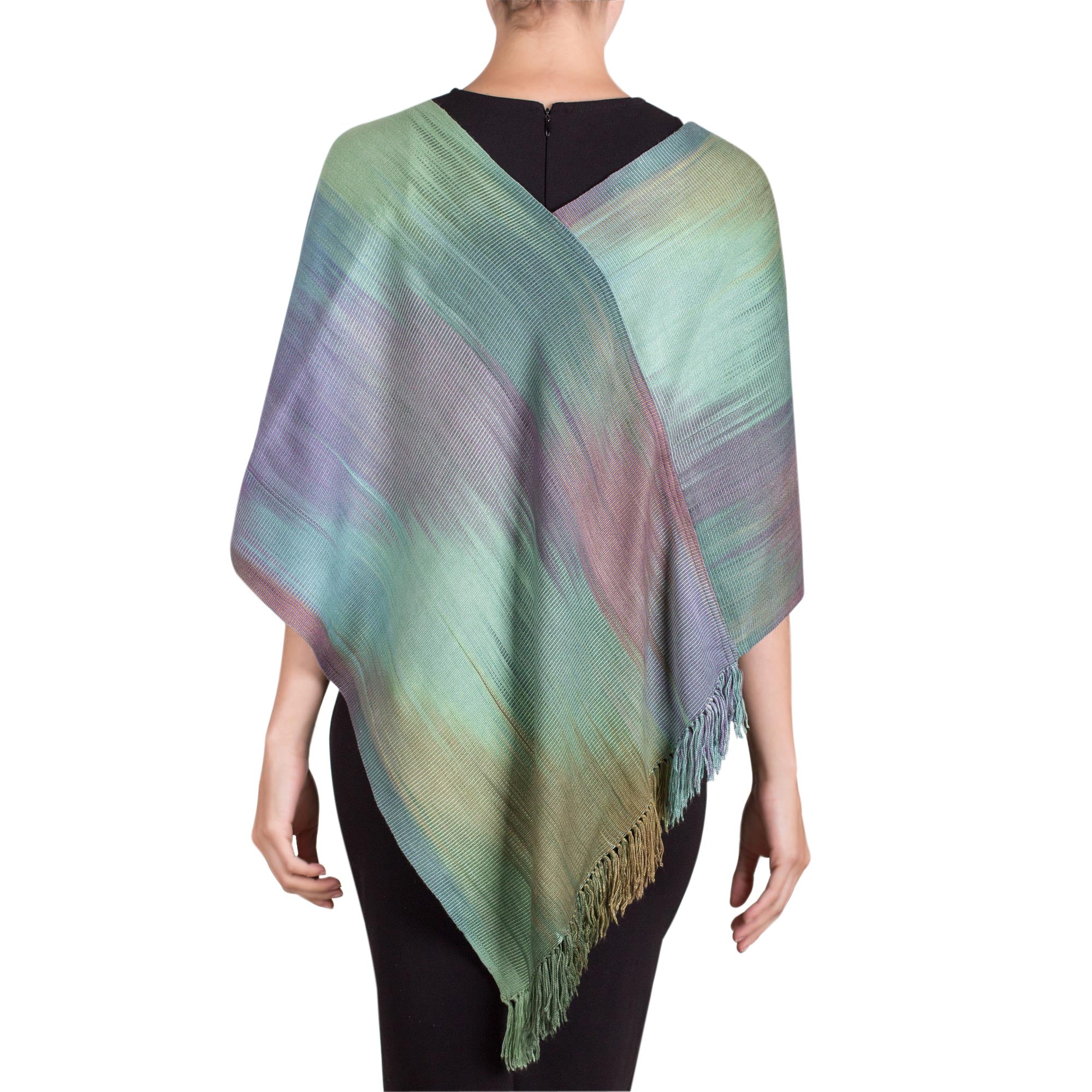 Premium Handwoven Rayon Poncho - Asymmetric Design from Guatemala