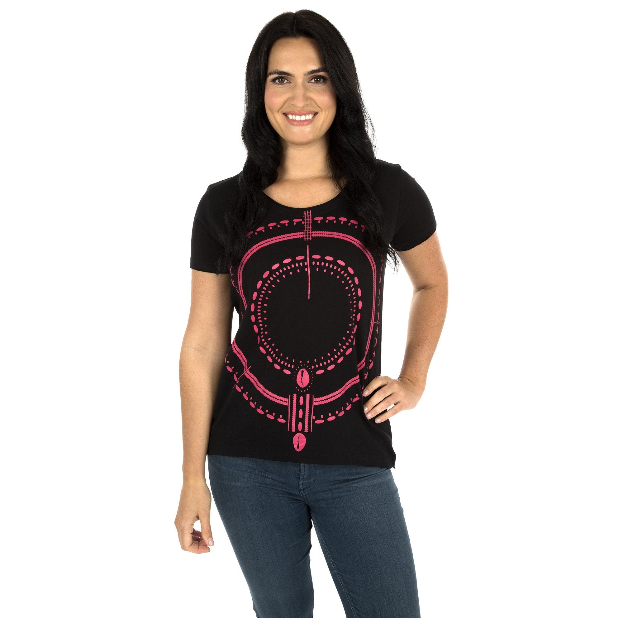 Premium Ethical Raw Edge Tee - Bright Pink Design