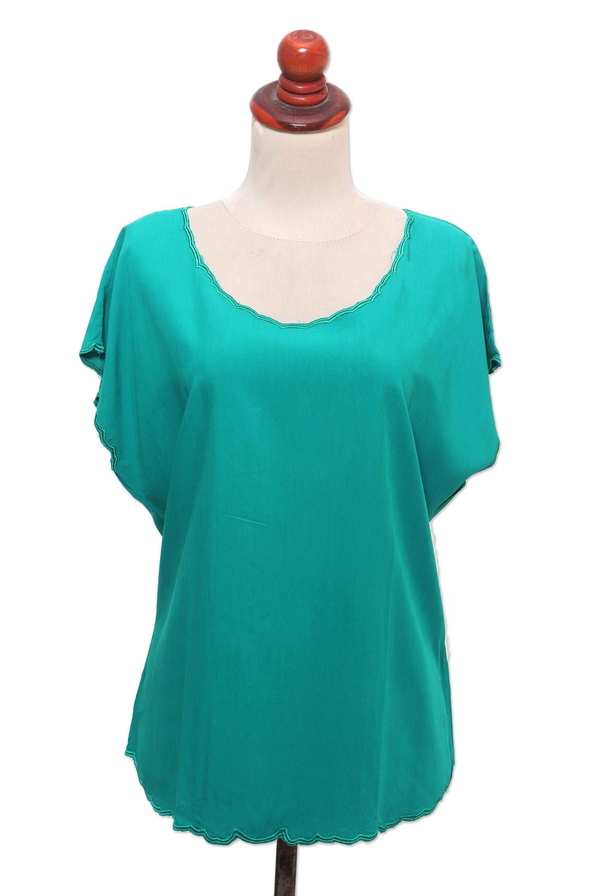 Premium Timeless Tee - Green Short-Sleeved Rayon Blouse by Made Suciati