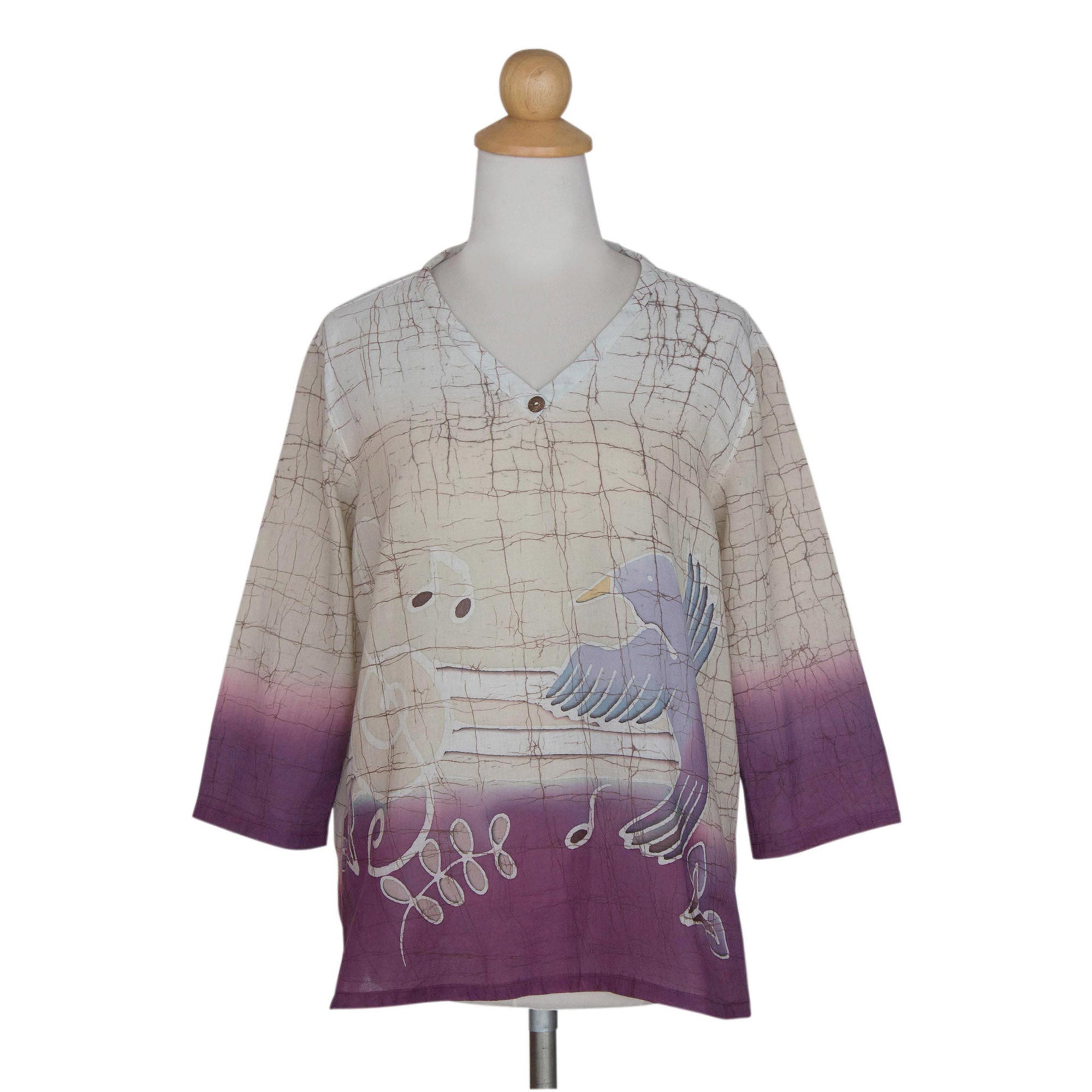 Premium Handcrafted Purple Songbird Batik Tunic