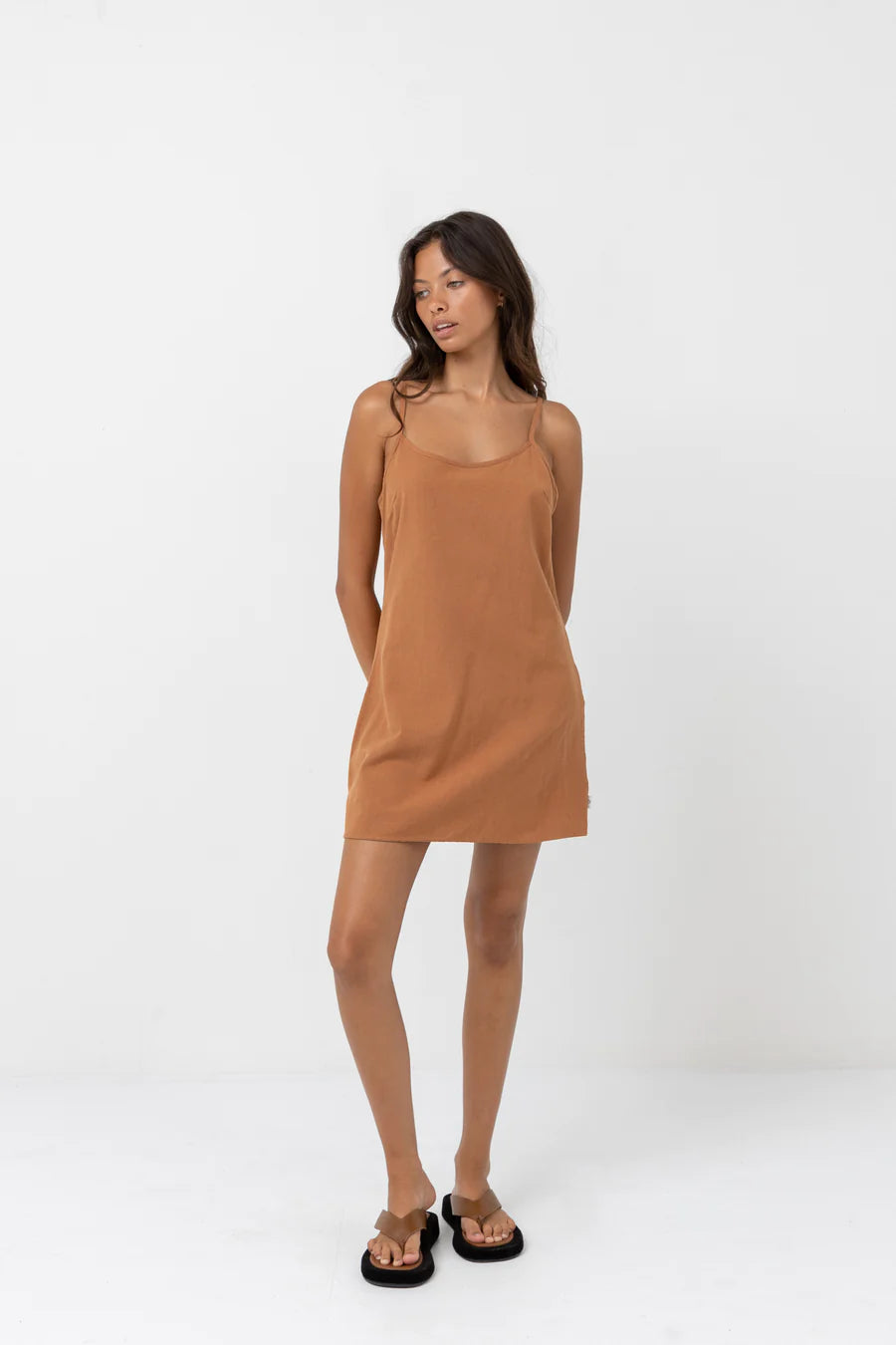 Premium Rhythm Classic Slip Dress in Caramel - Ultimate Wardrobe Essential