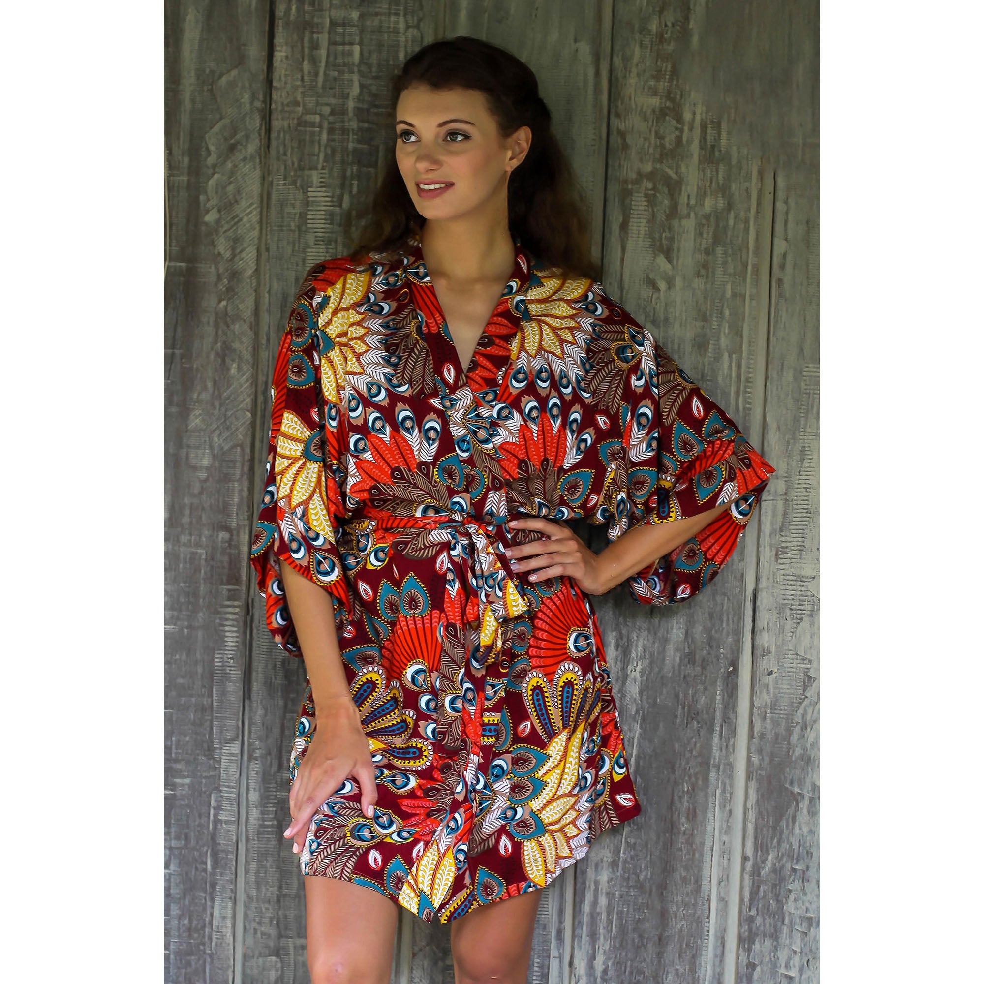 Premium Fire Red Peacock Rayon Lounge Robe