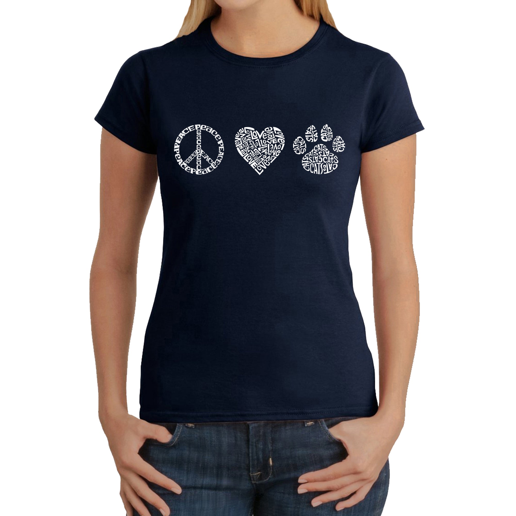 Premium Peace Love Cats - Women's Word Art T-Shirt