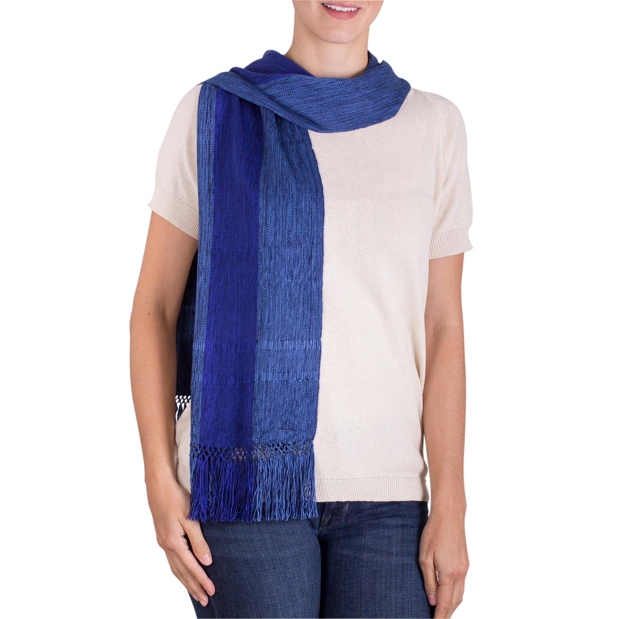 Premium Loom-Woven Blue Striped Rayon Scarf - Inspired by November Skies